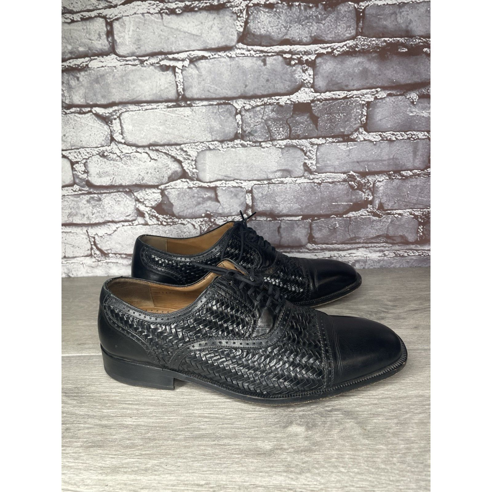 Magnanni Magnanni Black Leather Basketweaves Woven Lace Dress Shoes M Size US 8.5 / EU 41-42 - 11 Thumbnail