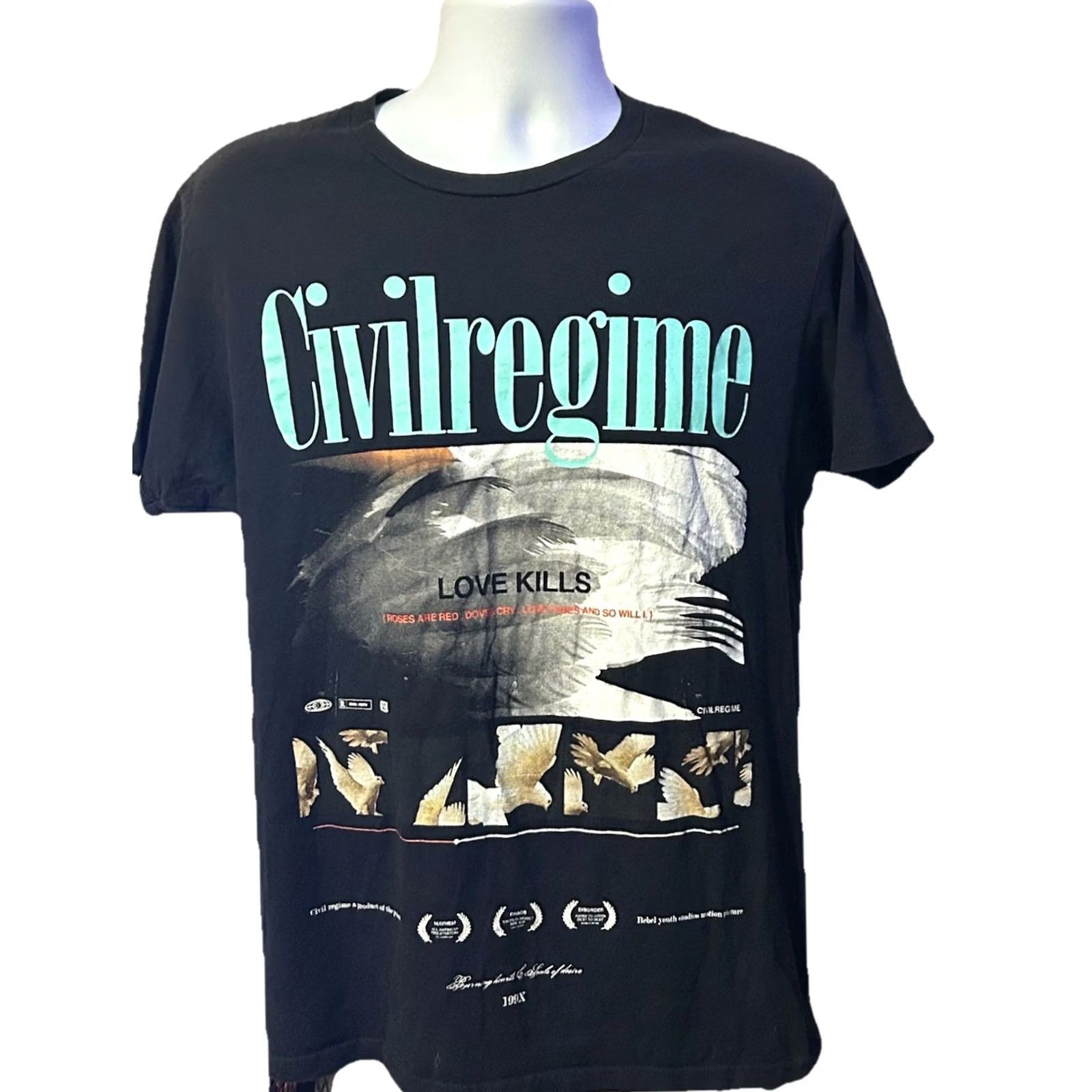 Vintage Civilregime Love Kills Shirt Adult Medium Black Short Sleeve Graphic Print Logo Crew Neck T-Shirt Mens Regular Fit Cotton Knit 2010-2019 Size US M / EU 48-50 / 2 - 7 Thumbnail