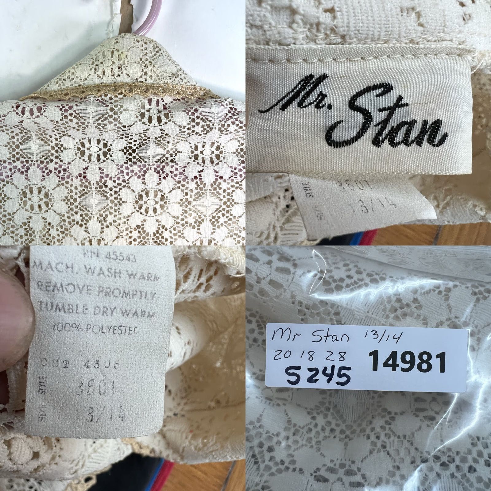 Vintage VTG 70's Mr Stan Lace Floral Button-Up Dagger Collar Shirt Womens SZ 13/14 Ivory Size XL / US 12-14 / IT 48-50 - 8 Thumbnail