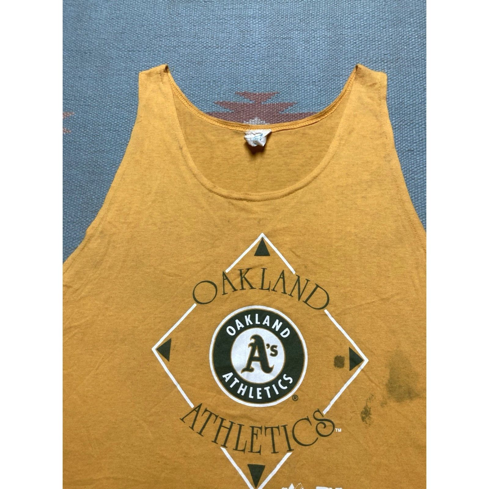 Vintage VINTAGE 90s Tank Top Sleeveless Shirt Oakland Athletic A’s Stained Distressed XL Shirt Men Yellow 90s Athletic T-Shirt Mens XL Bays? Size US XL / EU 56 / 4 - 5 Thumbnail