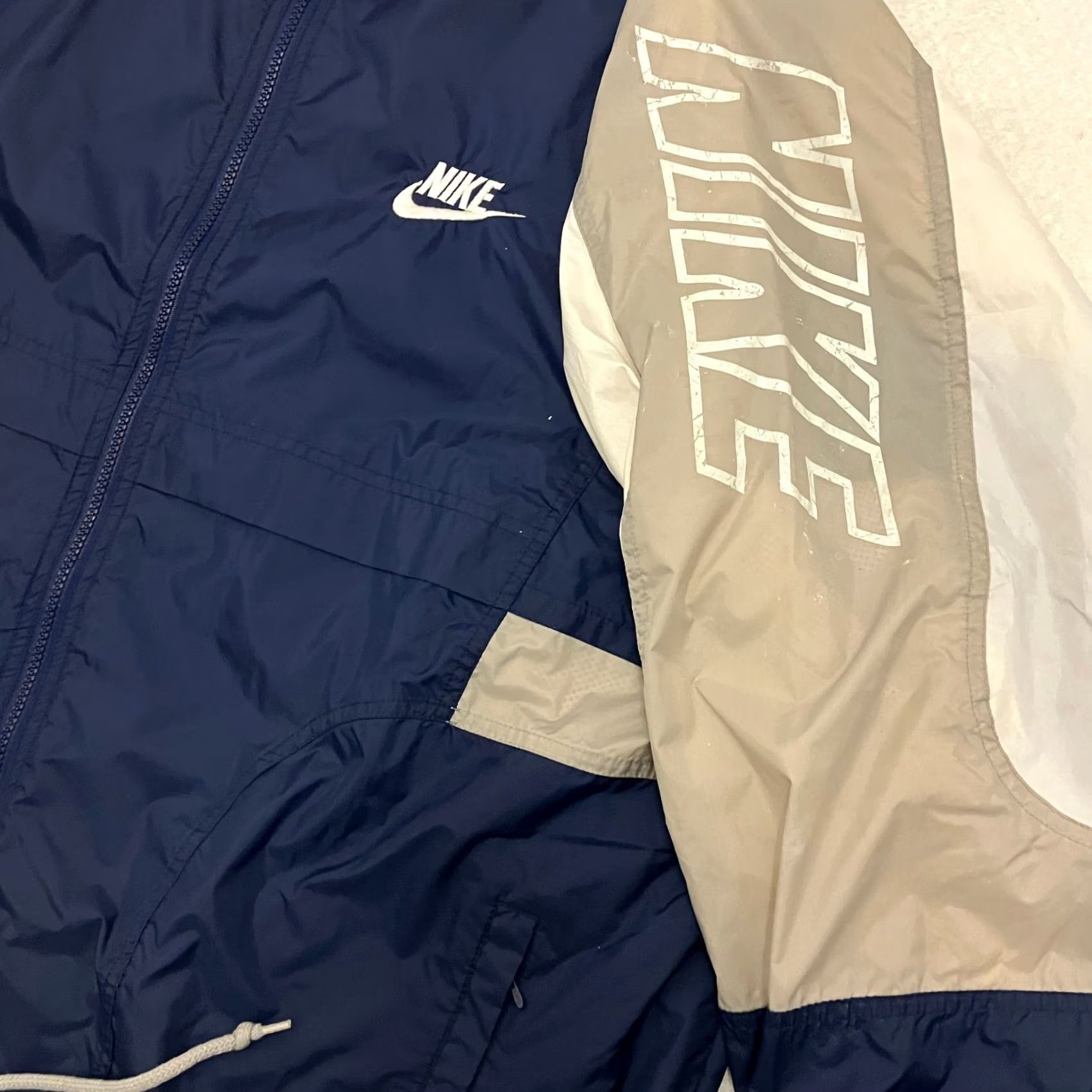 Nike VINTAGE Nike Premier Windbreaker Jacket XL Navy Grey Spell Out 90s Size US XL / EU 56 / 4 - 5 Thumbnail