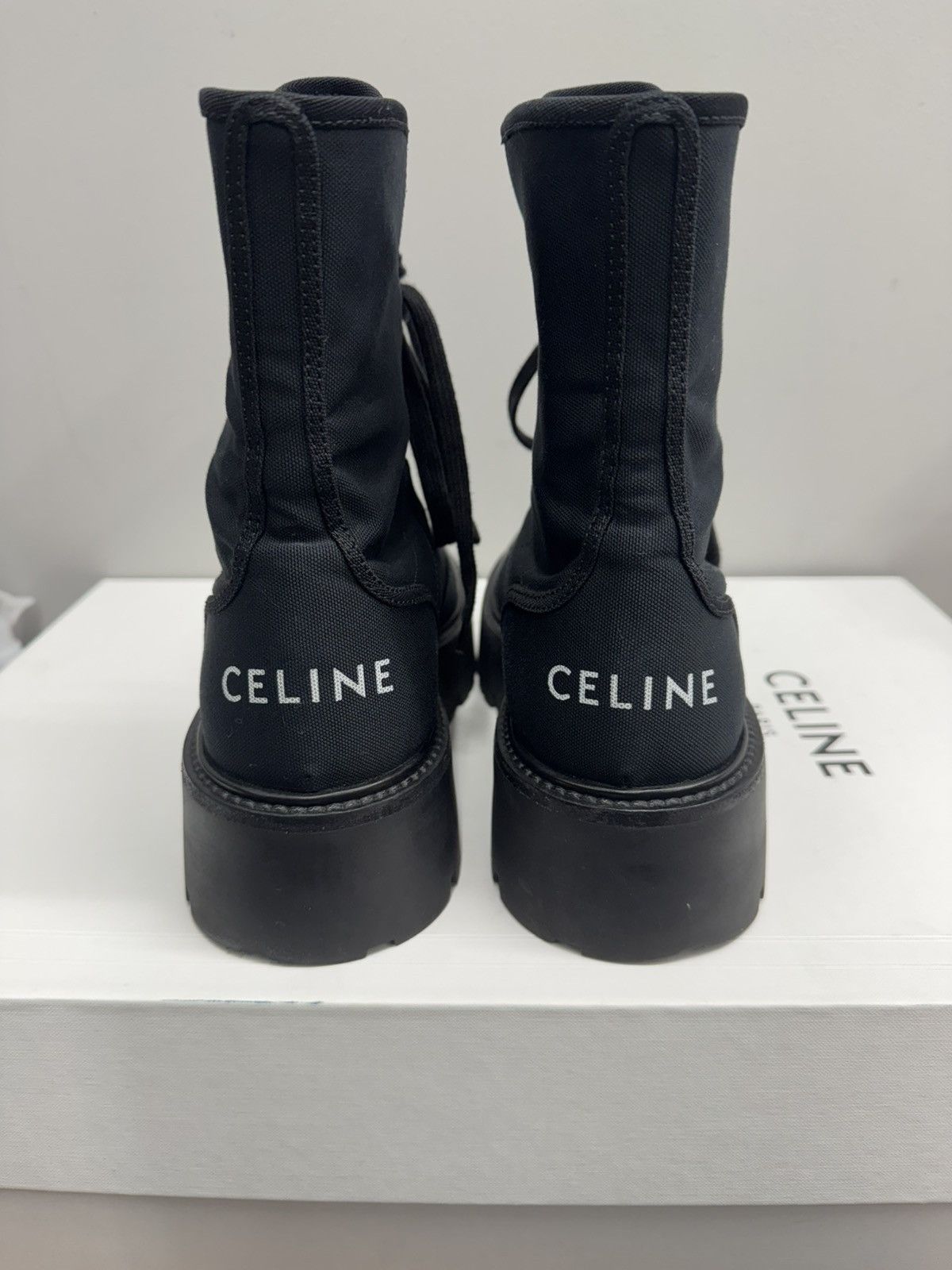Celine Celine Bulky Lace-Up Boots In Canvas & Shiny Bull Black Size US 9 / EU 42 - 4 Thumbnail