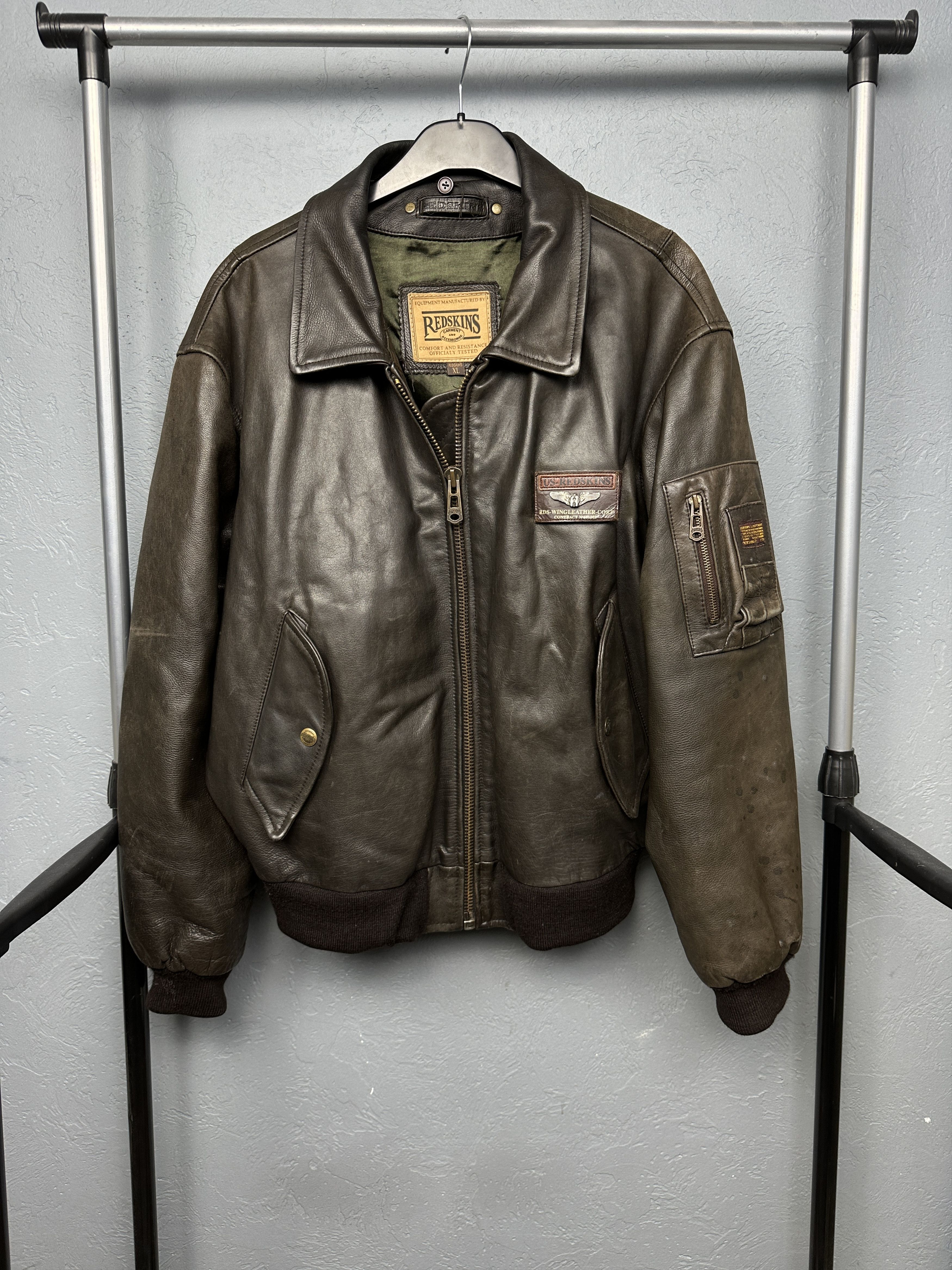 Genuine Leather Redskins Vintage Mens Leather Bomber Jacket Size US XL / EU 56 / 4 - 1 Thumbnail
