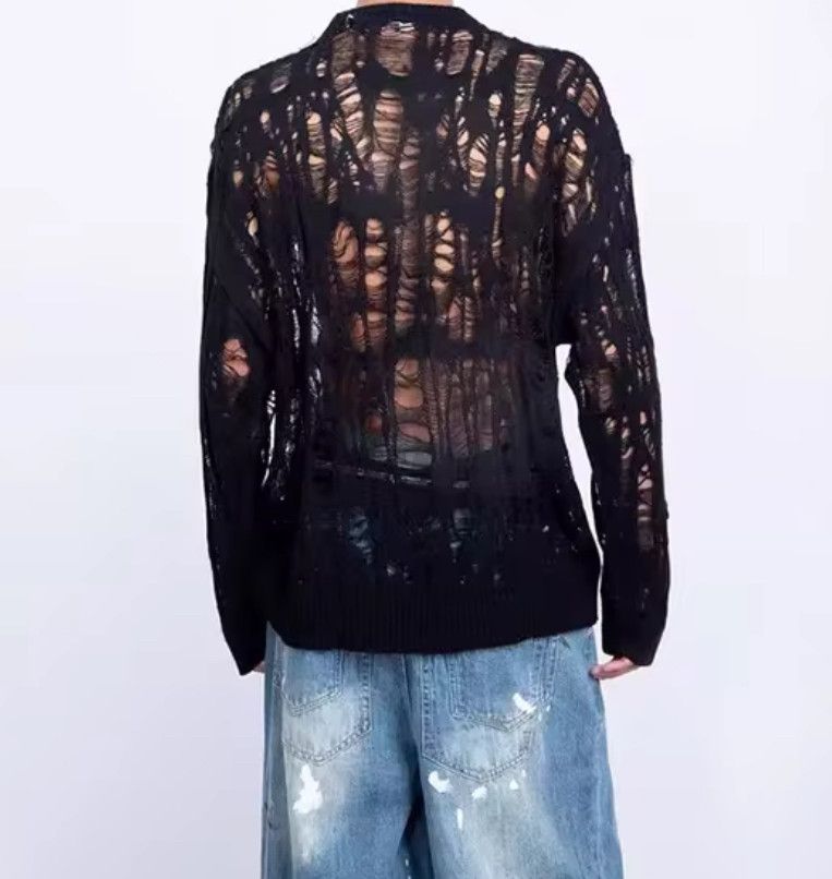 Other Retro Dark Style Vintage Ripped Hollow Out Mesh Knit Sweater Size US L / EU 52-54 / 3 - 2 Thumbnail