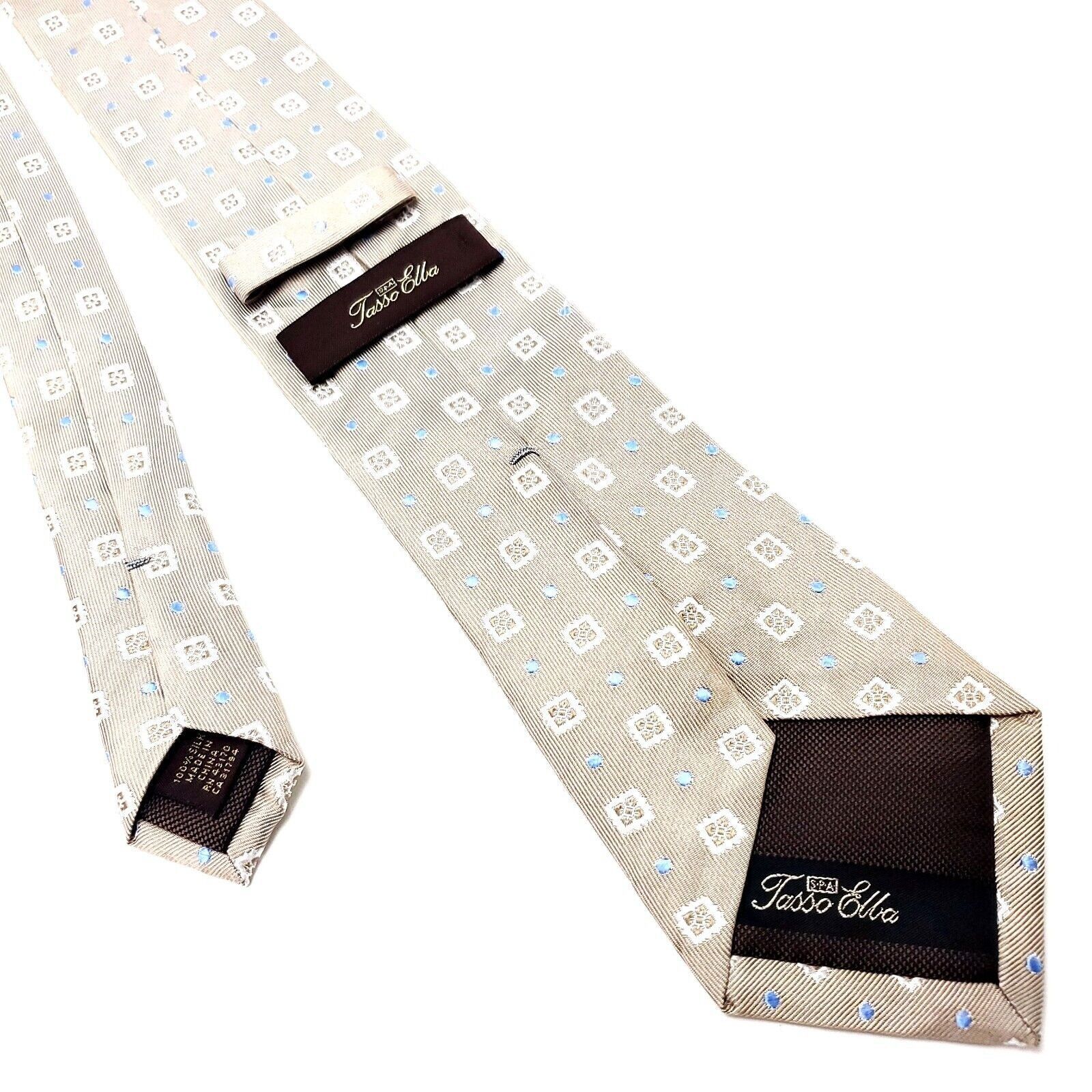 Tasso Elba Tasso Elba Beige Silk Tie Woven Geometric Size ONE SIZE - 3 Thumbnail