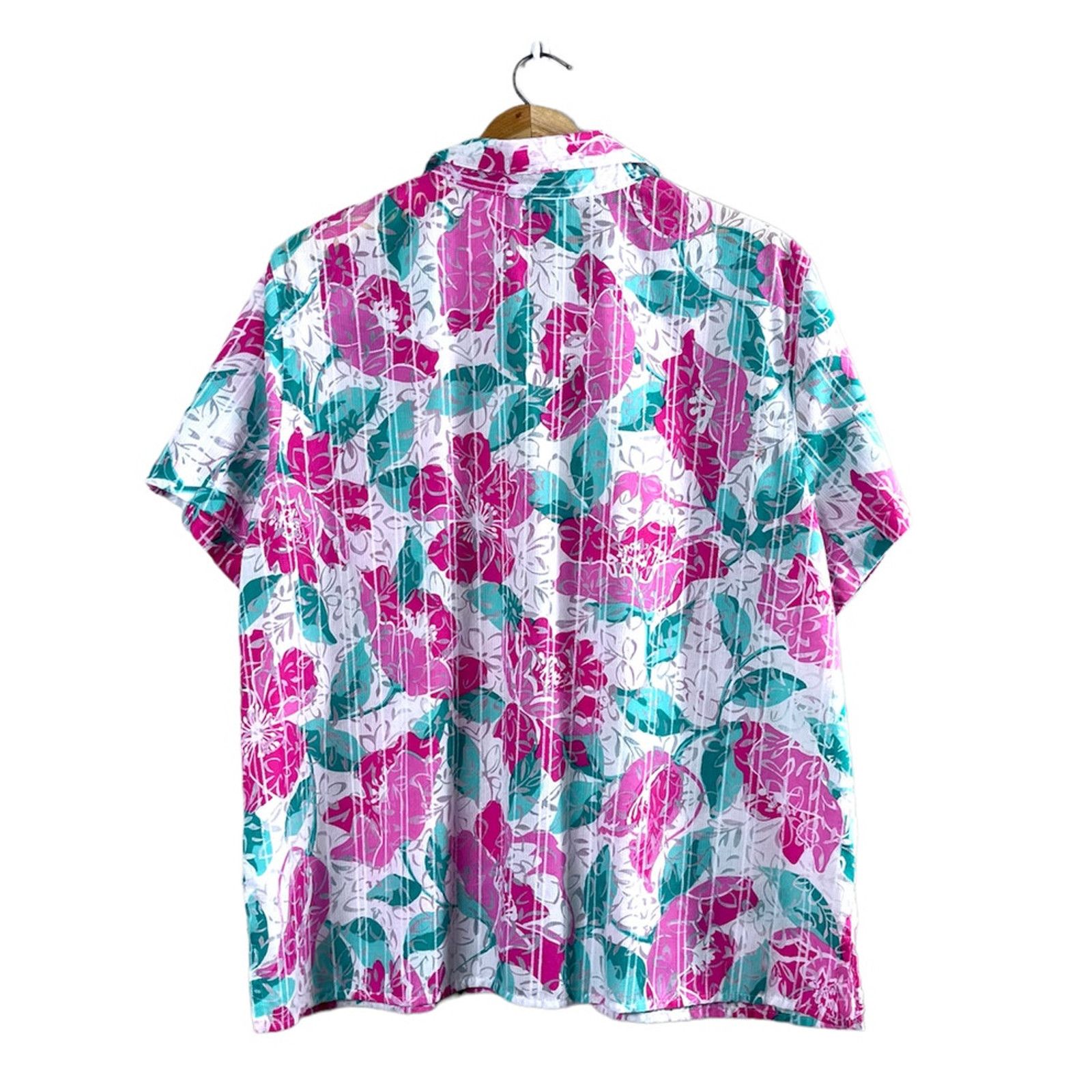 Vintage Pink Floral Alfred Dunner Button Front Blouse 18 Size XXL / US 16-18 / IT 52-54 - 2 Thumbnail