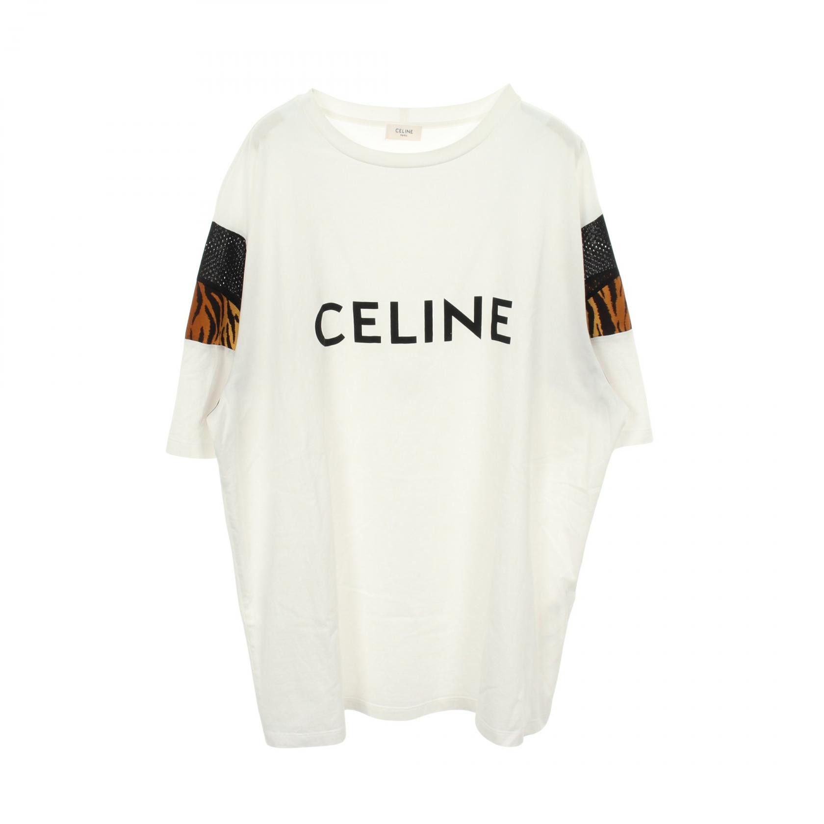 Celine Celine CELINE Logo Print Mesh Trim Leopard Cotton T Shirt Textile T-Shirts 2X50A671Q DUTY FREE for USA Size ONE SIZE - 1 Thumbnail