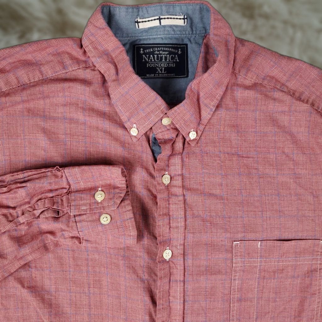 Nautica Nautica Shirt Mens XL Red Plaid Button-Up Long Sleeve Casual Formal Workwear Size US XL / EU 56 / 4 - 1 Thumbnail