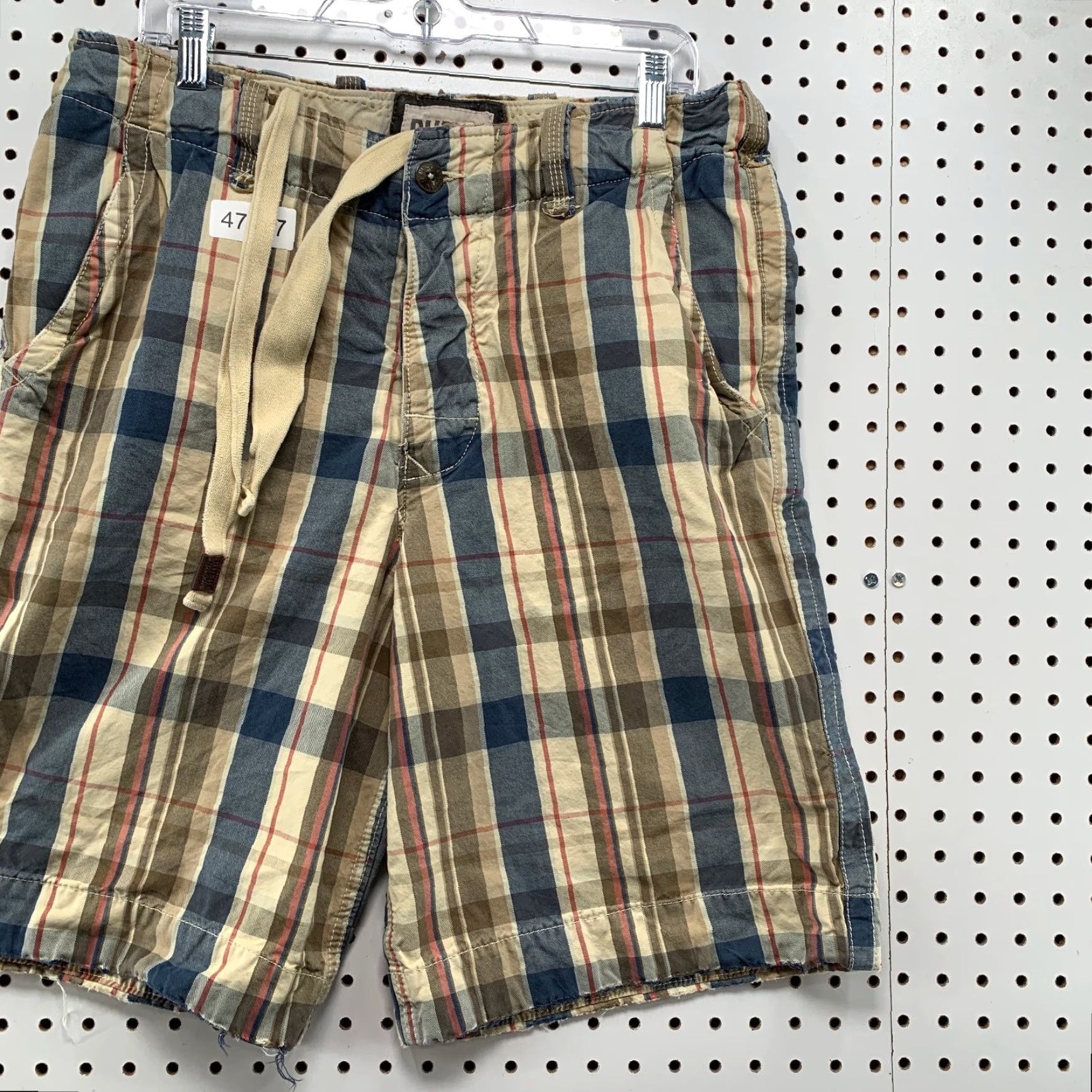 Vintage Ruehl No 925 Cargo Shorts Mens 33 Beige Plaid Drawstring 34x11 Cotton Cargo Pockets Casual mens Size US 33 - 7 Thumbnail