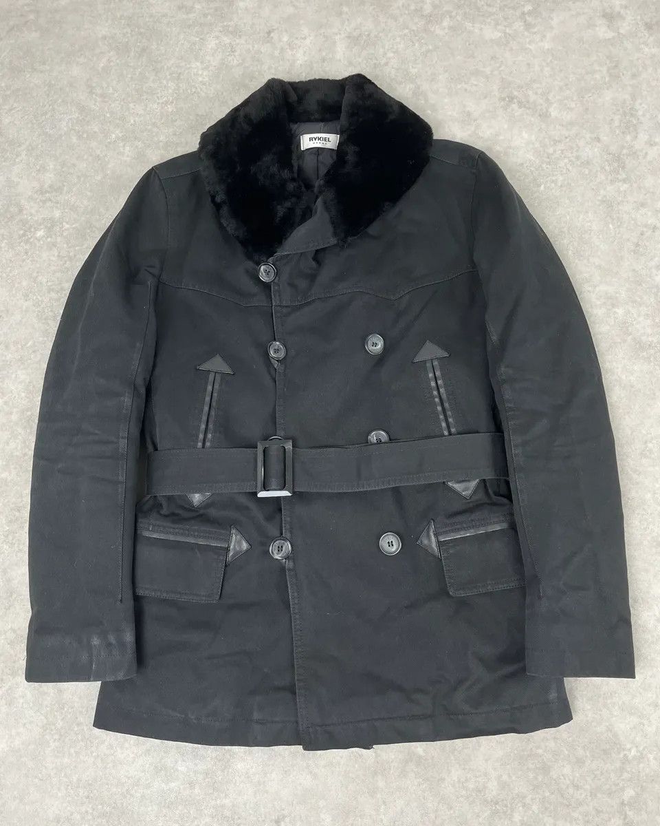 Vintage Rykiel Black Faux Fur Premium Belted Officer Jacket Size 40R - 1 Thumbnail