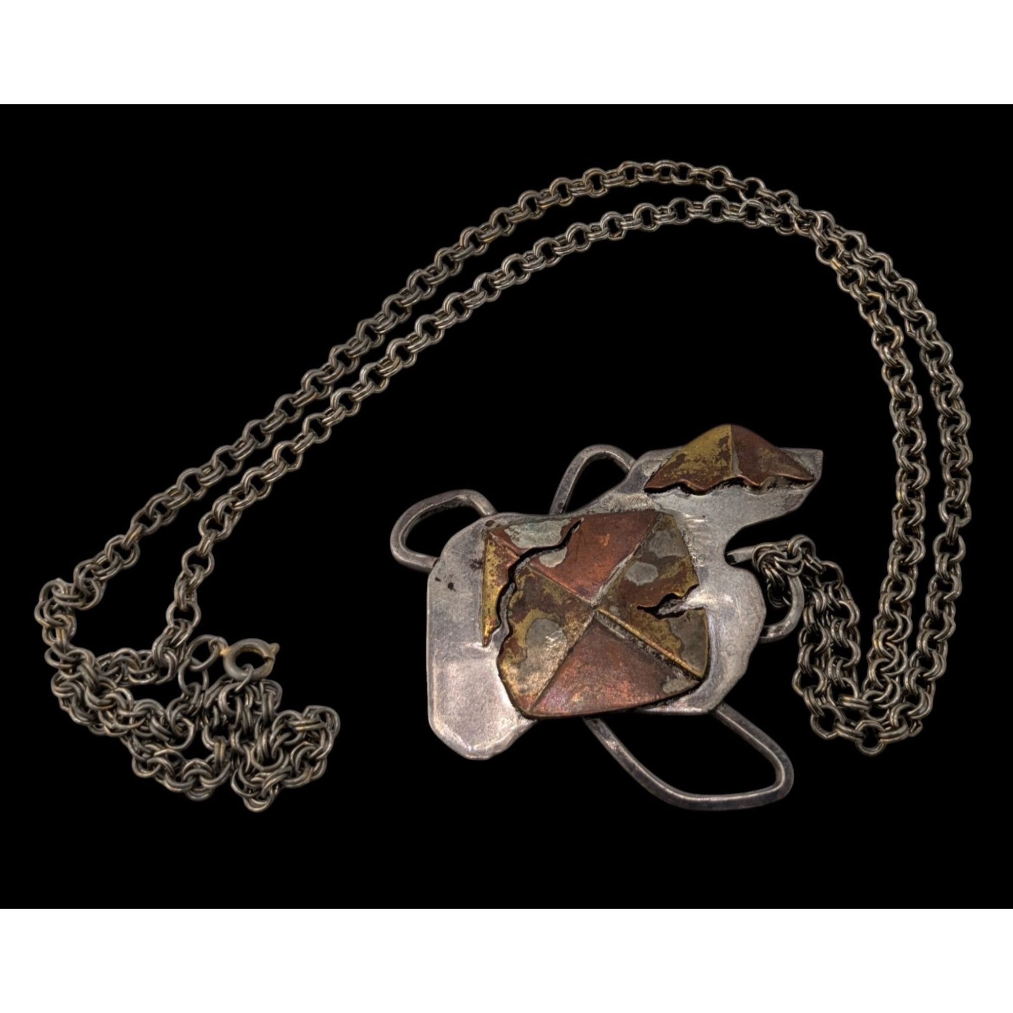 Handmade Vintage 1996 Artisan Brutalist Abstract Sterling Pendant Nec Size ONE SIZE - 2 Thumbnail
