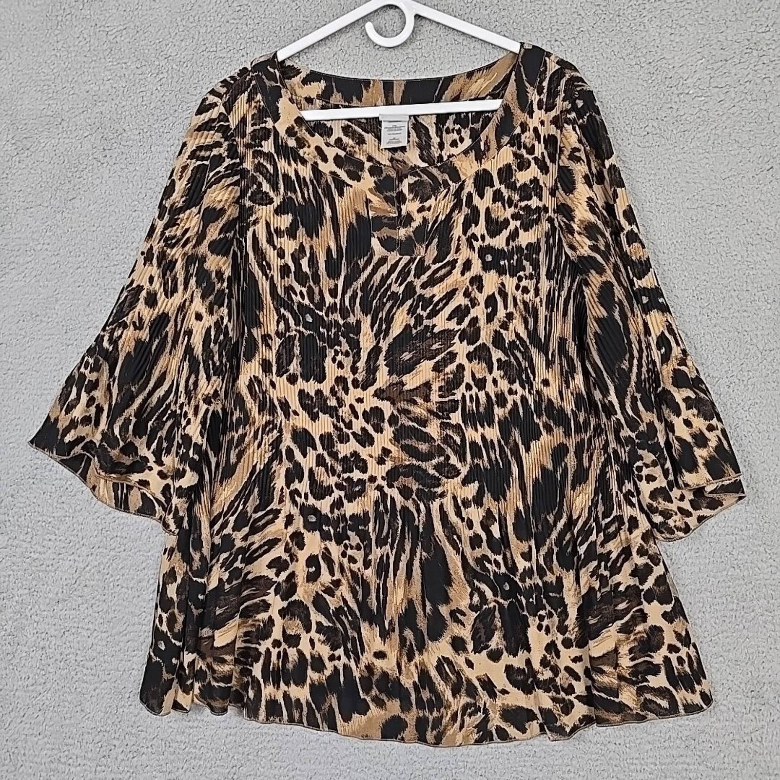 Other JMS Womens Plus Size 3X Leopard Print Pleated Top 3/4 Sleeve Size 3XL / US 20-22 - 3 Thumbnail