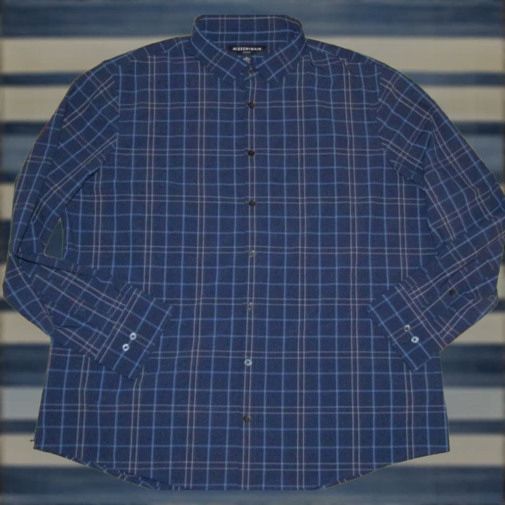Mizzen+Main MIZZEN + MAIN No Tuck Navy Plaid Long Sleeve Button Down Shirt XL Mens XS or XL? Size US XL / EU 56 / 4 - 1 Thumbnail