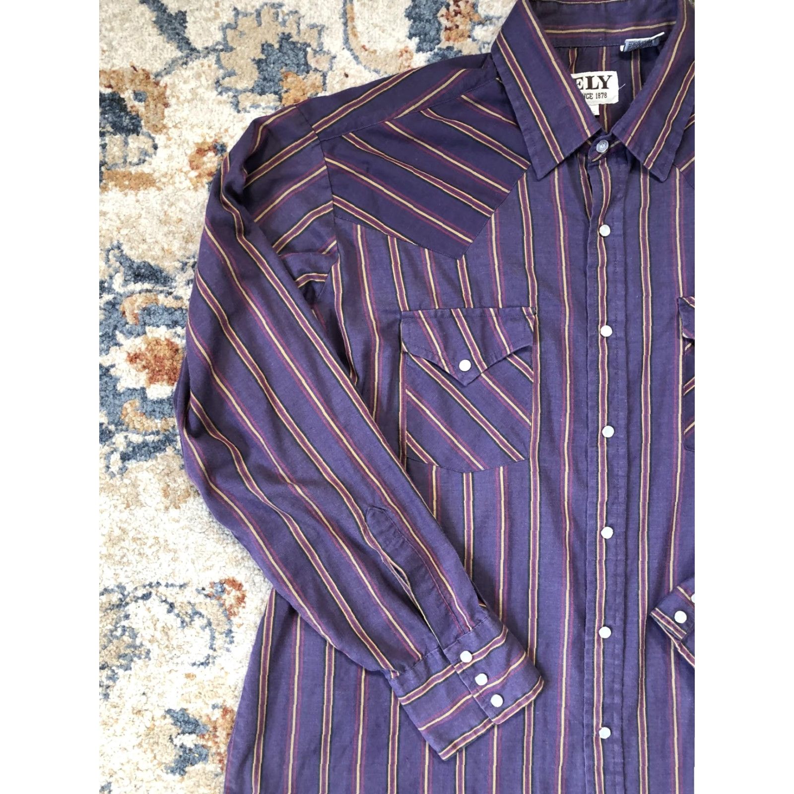 Vintage Ely Cattleman Shirt Mens XL Purple Striped Western Pearl Snap Long Sleeve Yokes Size US XL / EU 56 / 4 - 3 Thumbnail