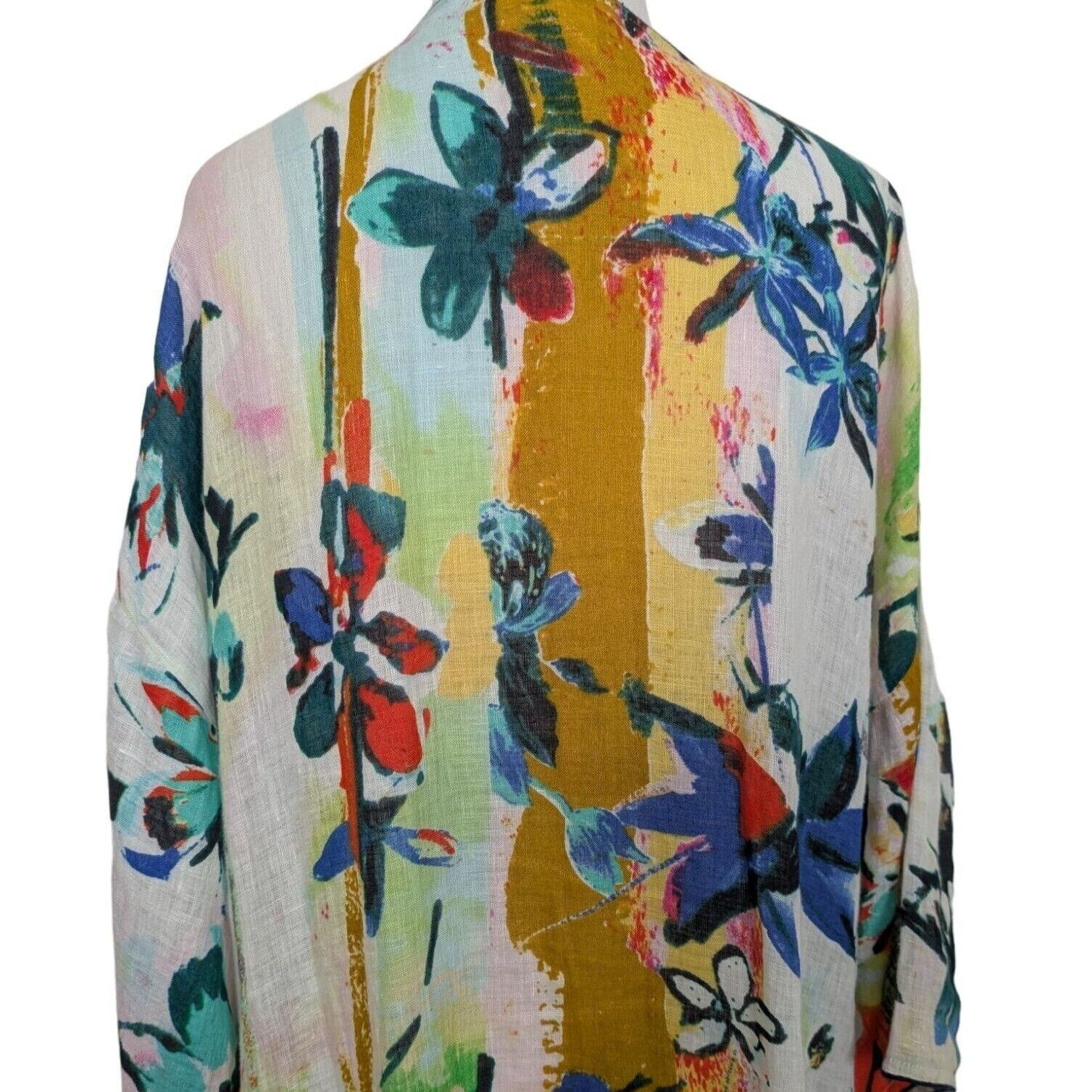 Anthropologie Petanu Pashma Floral Linen Duster Womens One Size White Size ONE SIZE - 9 Thumbnail