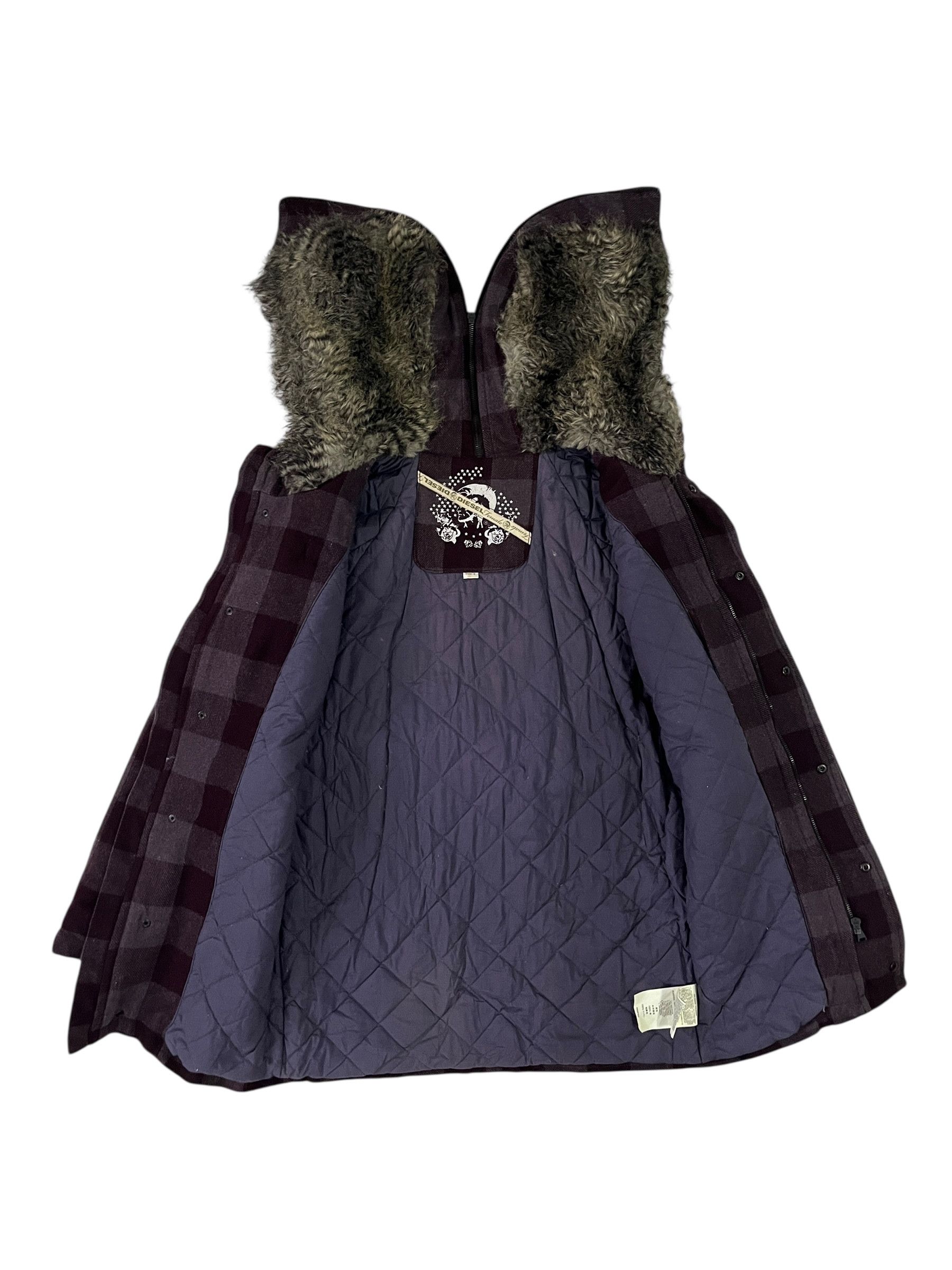 Diesel Diesel Plaid Jacket Fur Hooded Dark Purple Wool Size S / US 4 / IT 40 - 10 Thumbnail
