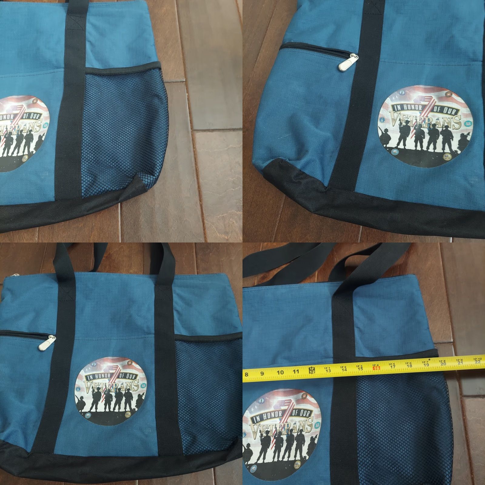 Vintage In honor Of Our Veterans Black/Blue Tote Bag Size ONE SIZE - 8 Thumbnail