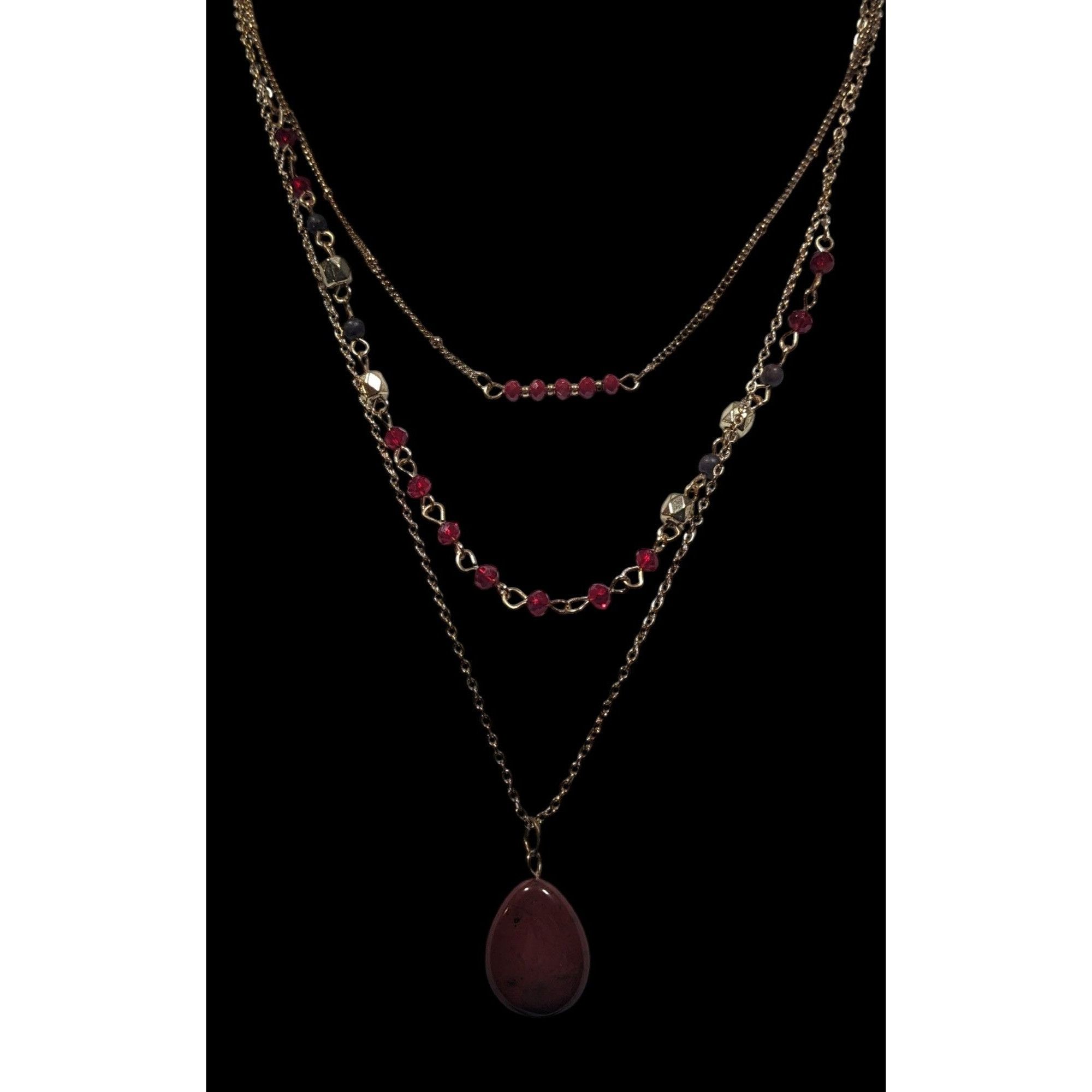 Other Retro Vampire Red And Gold Tone Layered Teardrop Necklace Size ONE SIZE - 4 Thumbnail