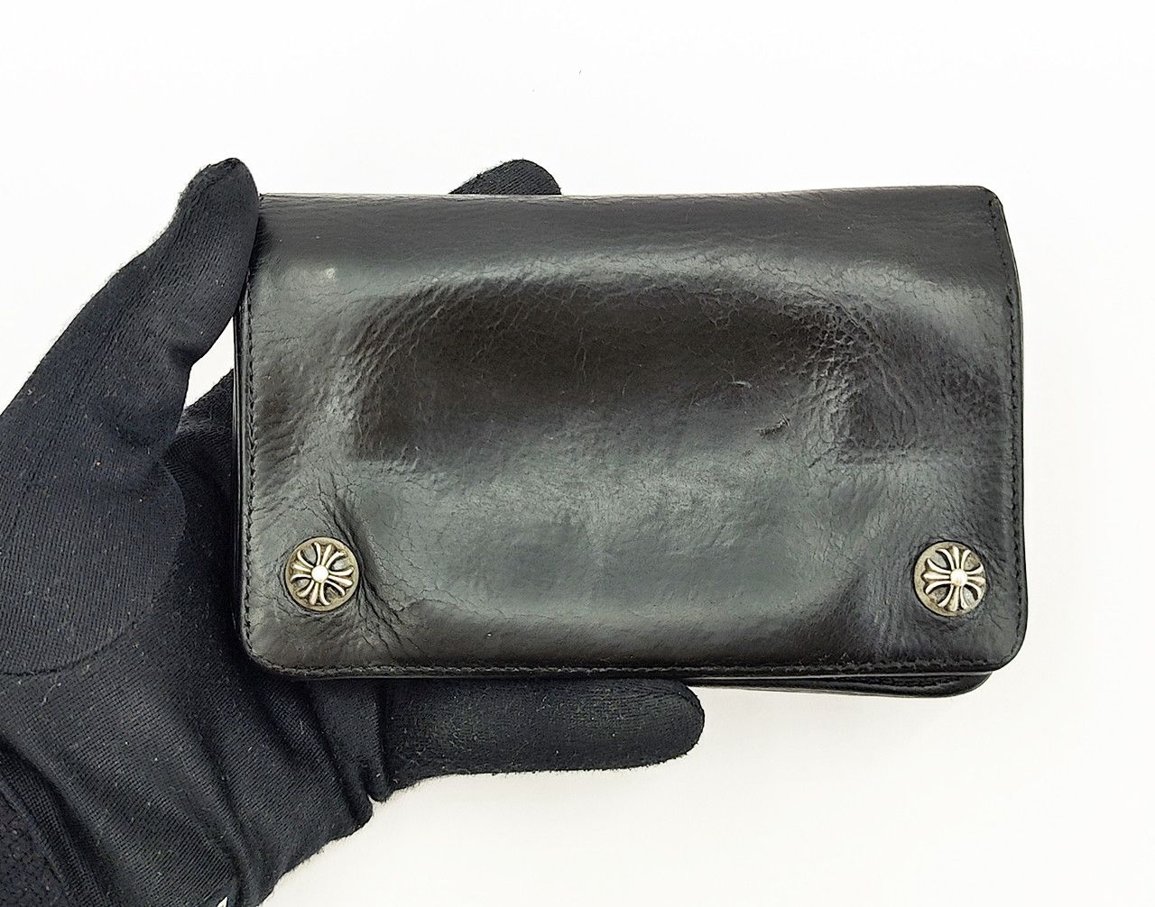 original CHROME HEART button leather wallet distressed