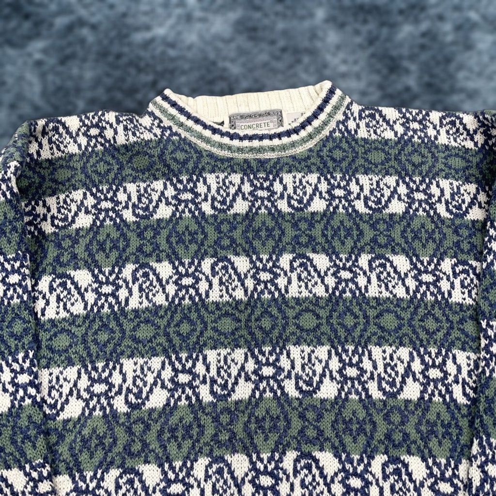 Vintage VINTAGE Concrete Sweater Mens M Green Geometric 90s Retro Classic heavyweight Crewneck Pullover Knit Shirt Size US M / EU 48-50 / 2 - 1 Thumbnail