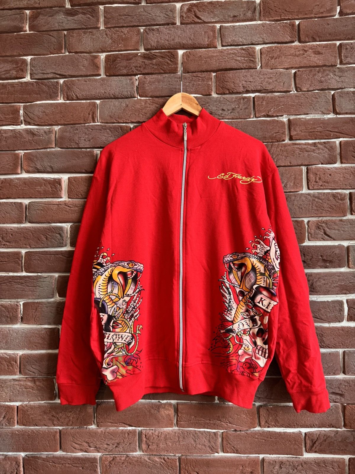 Christian Audigier Rare Ed Hardy Zip Sweatshirt Rhinestones Logo All Over Print Size US M / EU 48-50 / 2 - 1 Thumbnail