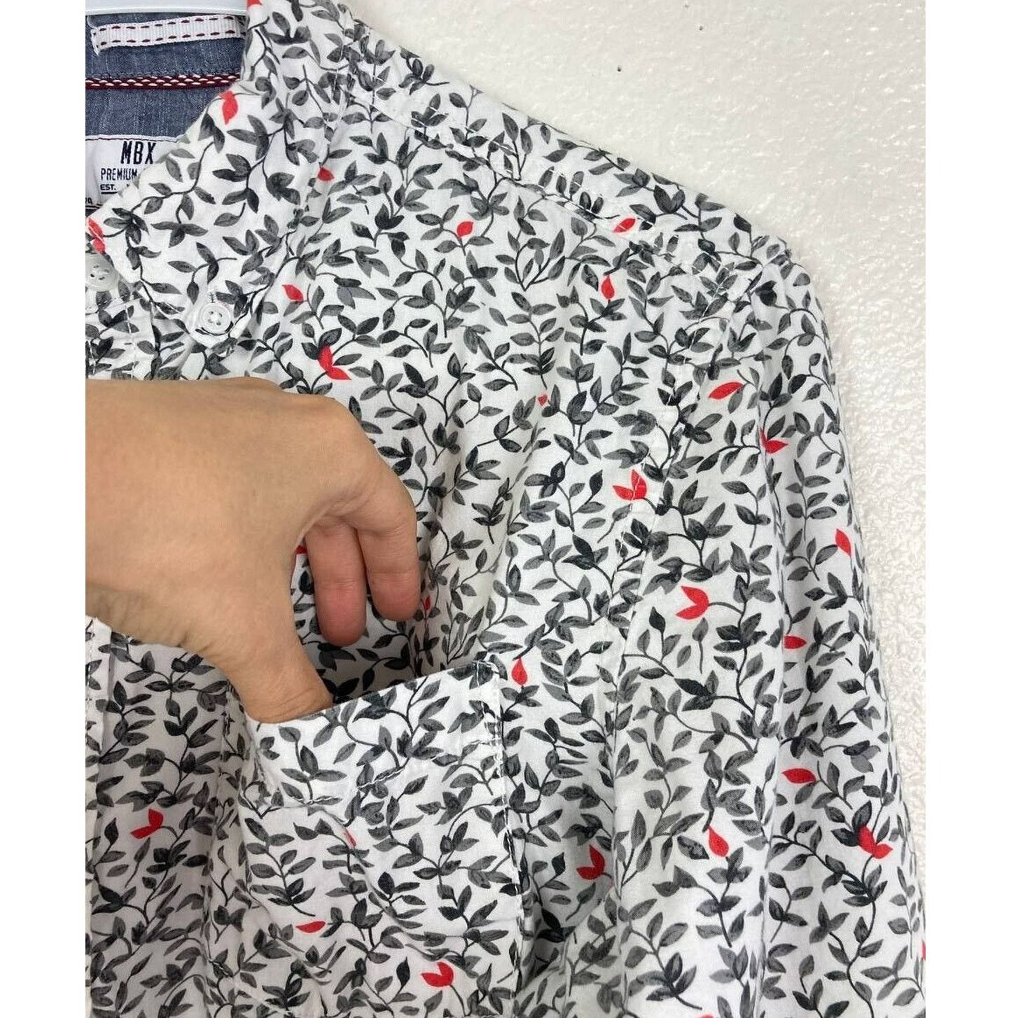 MBX Long Sleeve Button Down Shirt Mens Small Floral Leaf Print Size US S / EU 44-46 / 1 - 5 Thumbnail