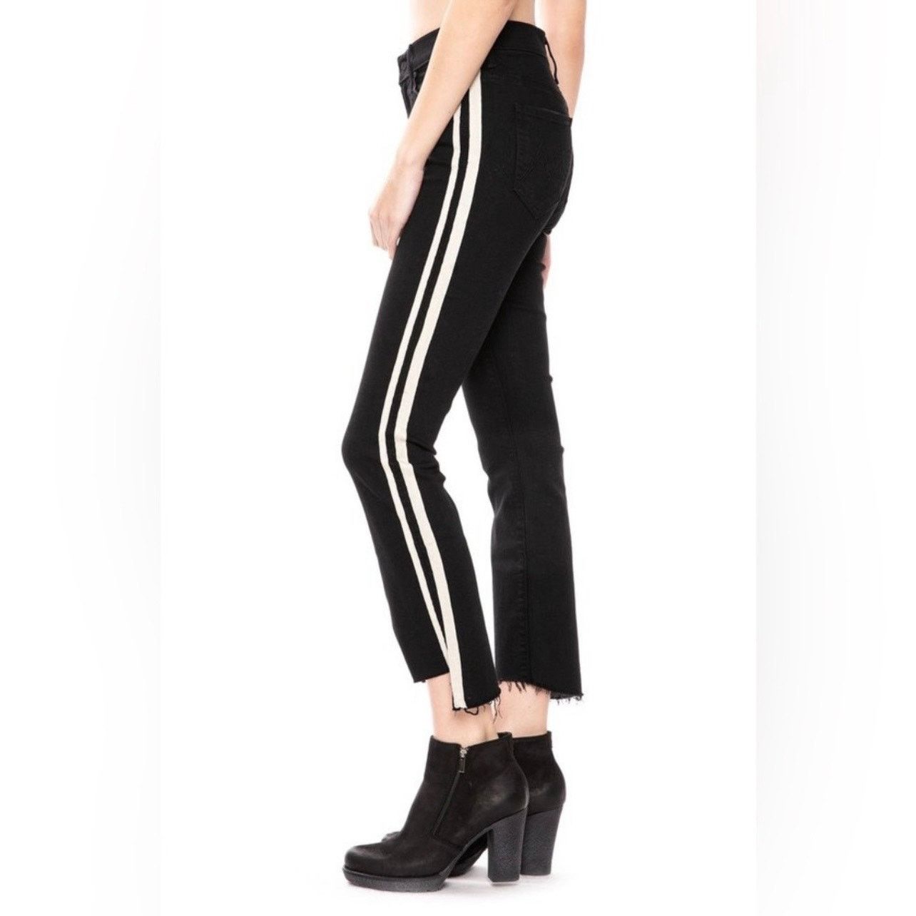 MOTHER Mother Insider Crop Step Fray jeans in Guilty Racer black Size 25" / US 0 / IT 36 - 4 Thumbnail