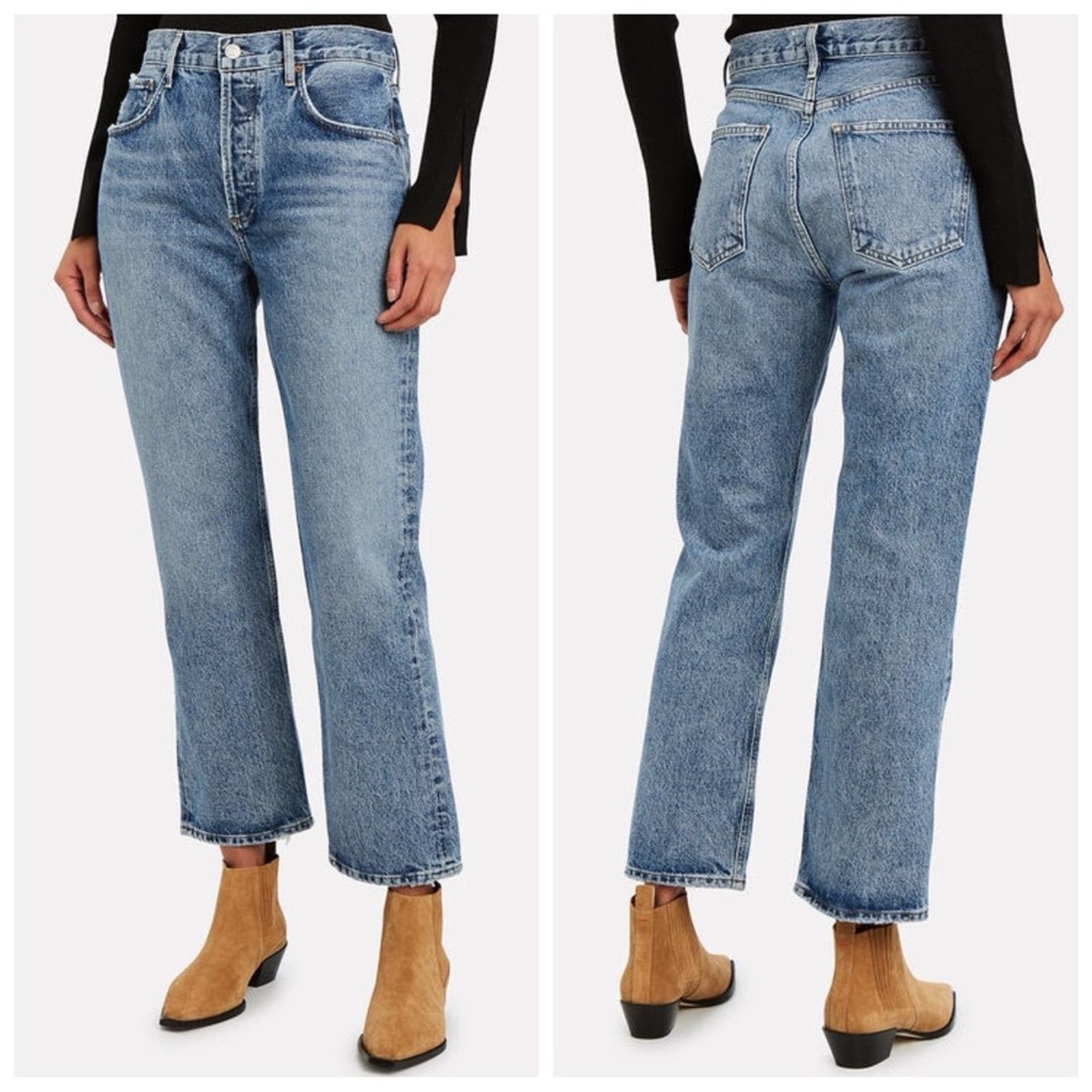 image of Agolde Ripley Mid-Rise Straight Jean Forfeit Wash in Blue, Women's (Size 26)