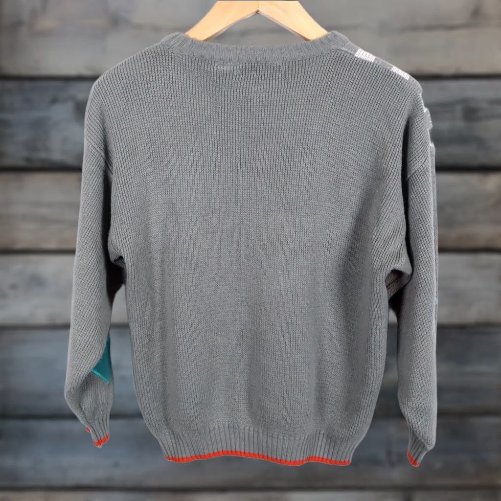 Vintage VINTAGE 80s Abstract Pattern Sweater Women's Small Gray Striped Faux Leather Knit VTG Size S / US 4 / IT 40 - 1 Thumbnail