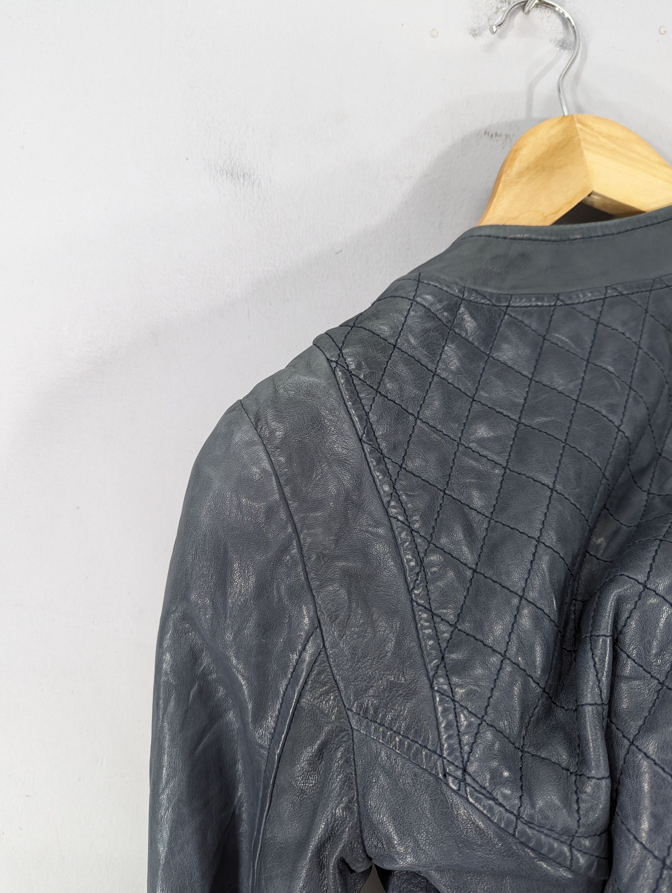 Massimo Dutti Massimo Dutti Sheep Skin Blue Faded Motorcycle Style Jacket Size S / US 4 / IT 40 - 14 Thumbnail