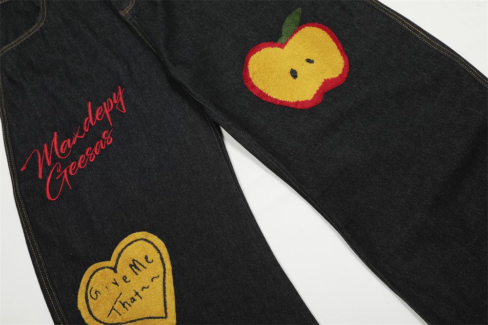 Jean Men's retro high street apple embroidered jeans y2k Size US 32 / EU 48 - 4 Thumbnail