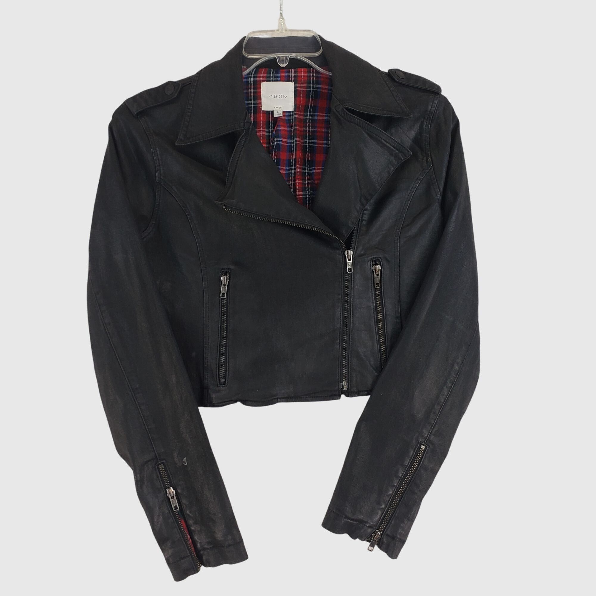 HIDDEN Hidden Jeans Cropped Black Faux Leather Moto Jacket Womens L Size L / US 10 / IT 46 - 4 Thumbnail