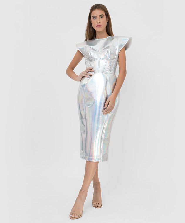 Dolce & Gabbana o1y0825 Short Sleeves Midi Dress in Silver Size S / US 4 / IT 40 - 5 Thumbnail
