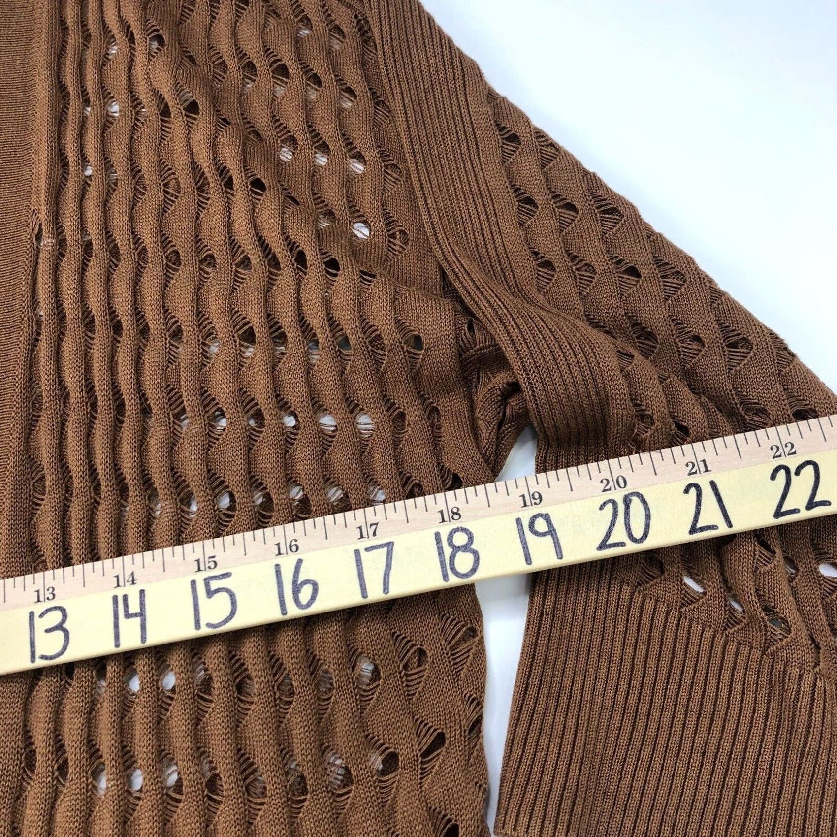 Vintage Chico's 2 Brown Geometric Rayon 3/4 Sleeve Cardigan Open Front Duster Sweater Size XS / US 0-2 / IT 36-38 - 5 Thumbnail