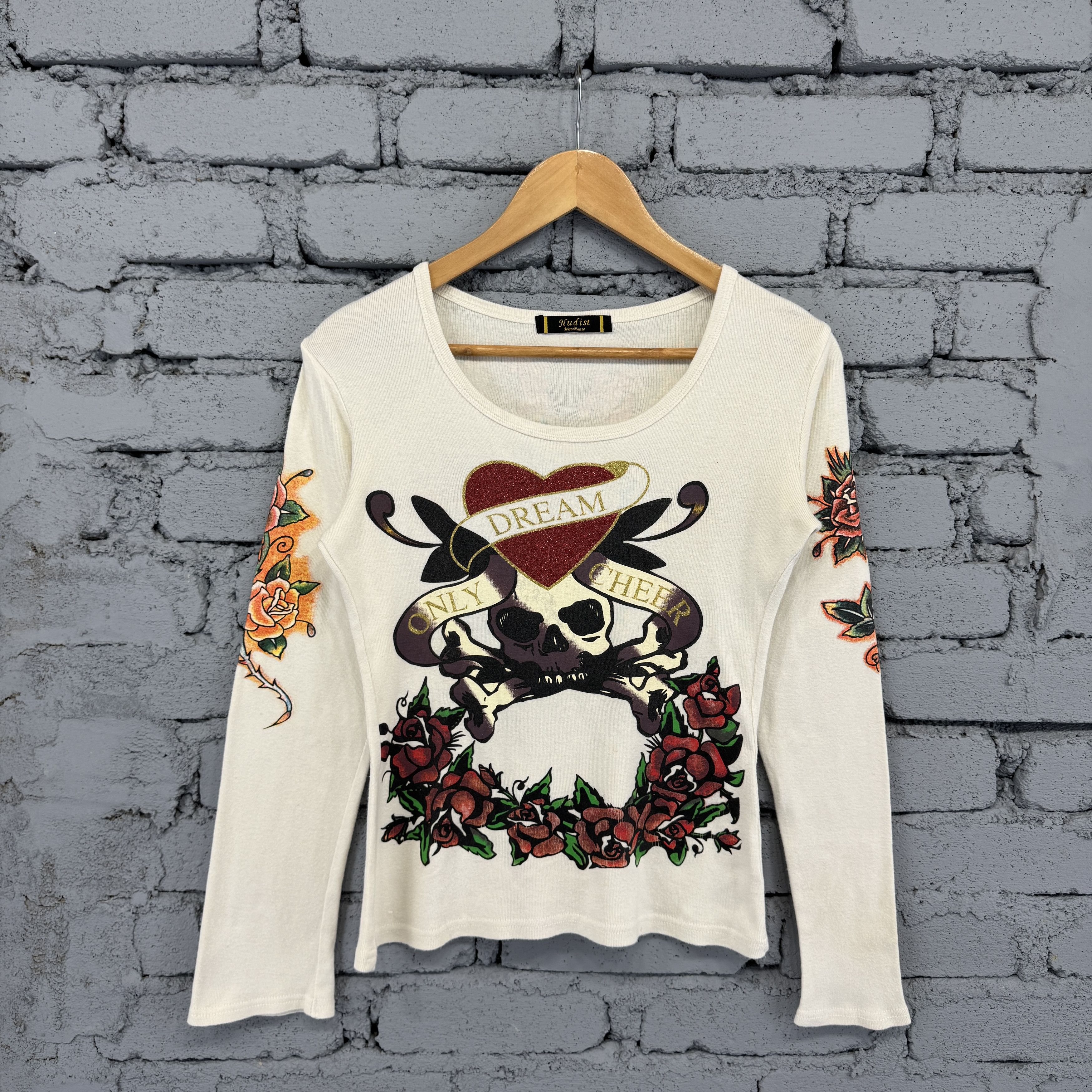 Vintage Rare Vintage Tattoo Style Skull Rose Long Sleeve Size XXS / US 00 / IT 34 - 1 Thumbnail