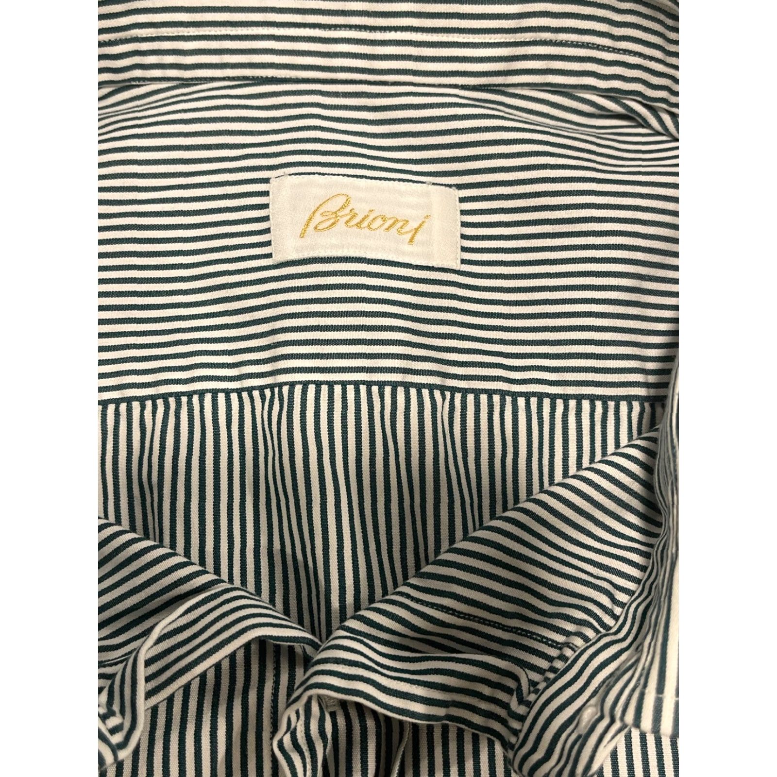 Brioni Brioni Men’s Shirt Extra Large Green/White Stripe Italy 100% Cotton Size 46R - 4 Thumbnail