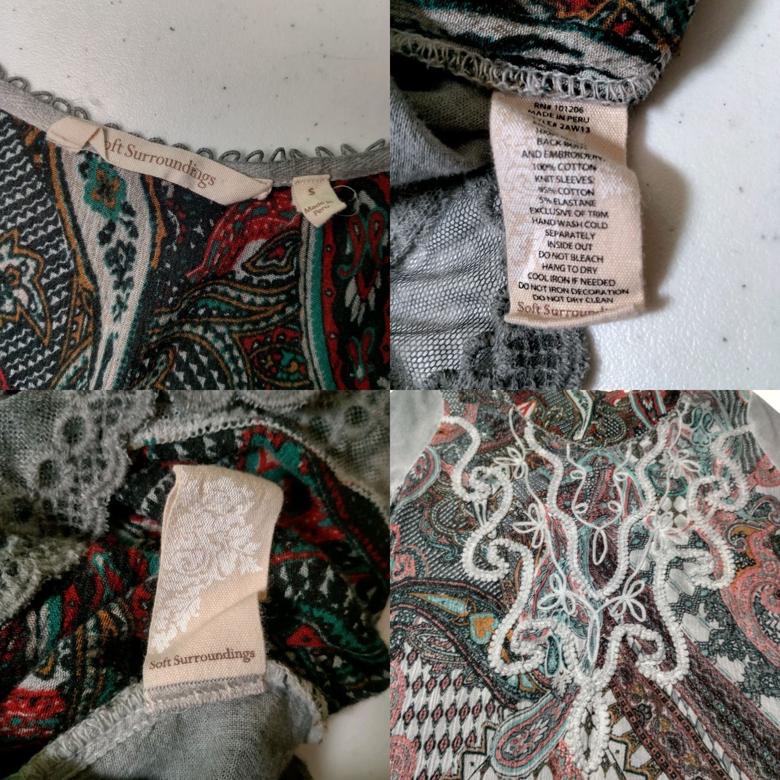 Soft Surroundings SOFT SURROUNDINGS Tunic Top Shirt Women Small Gray Paisley Embroidered Lace Trim Bohemian Size S / US 4 / IT 40 - 8 Thumbnail