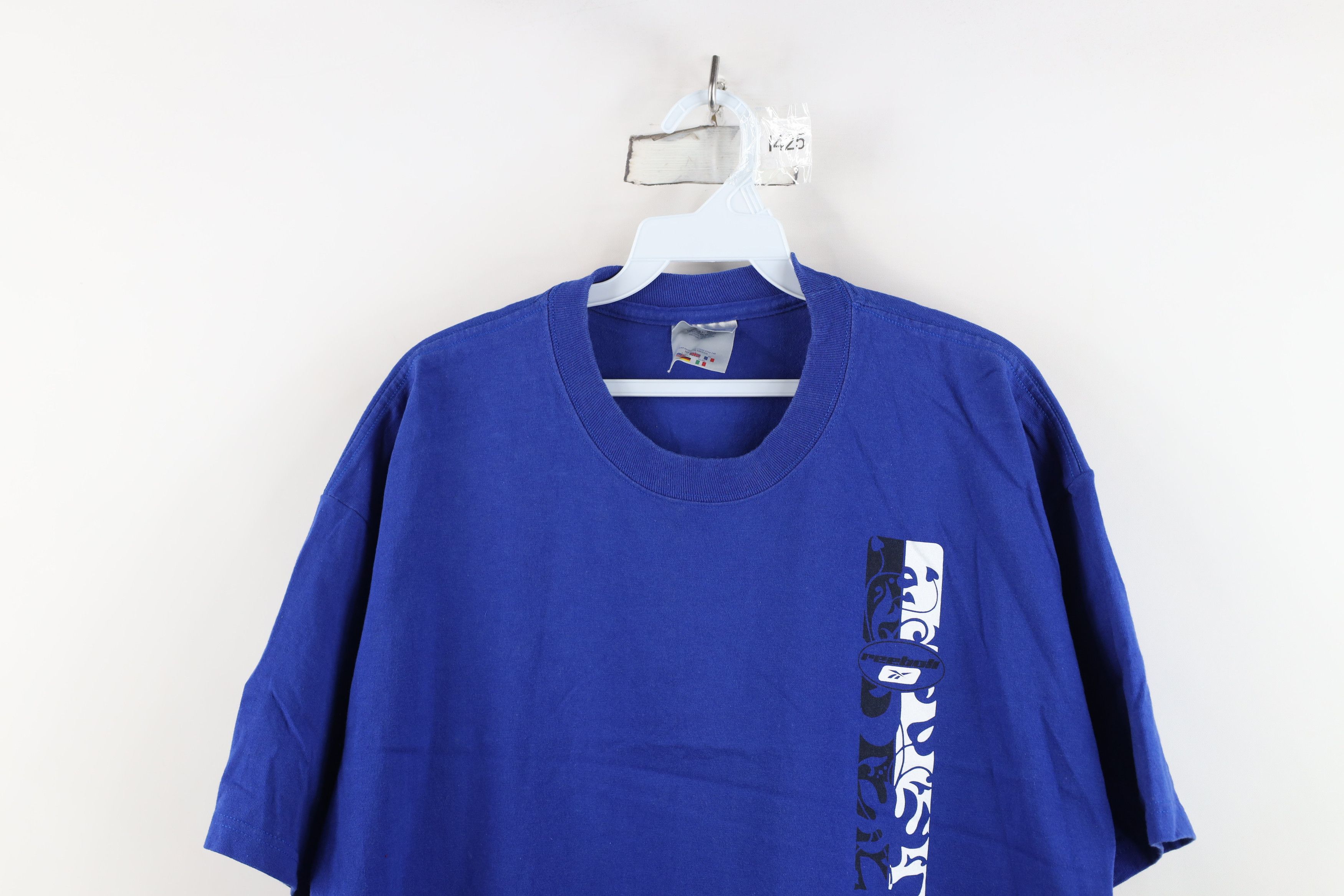 Reebok Vintage 90s Y2K Reebok Spell Out Tribal Flower T-Shirt Blue Size US L / EU 52-54 / 3 - 2 Thumbnail