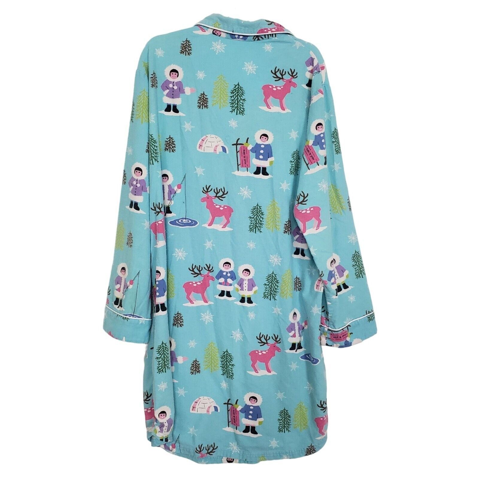 Designer Nick & Nora Eskimo Flannel Sleep Shirt Womens Size XXL Blue Size XXL / US 16-18 / IT 52-54 - 6 Thumbnail