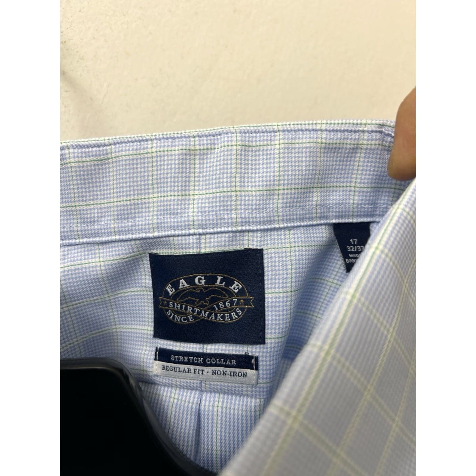 Vintage Eagle Shirtmakers Dress Shirt Men 17 Blue Plaid Stretch Regular Fit NWT 0 MSRP Size 46R - 6 Thumbnail