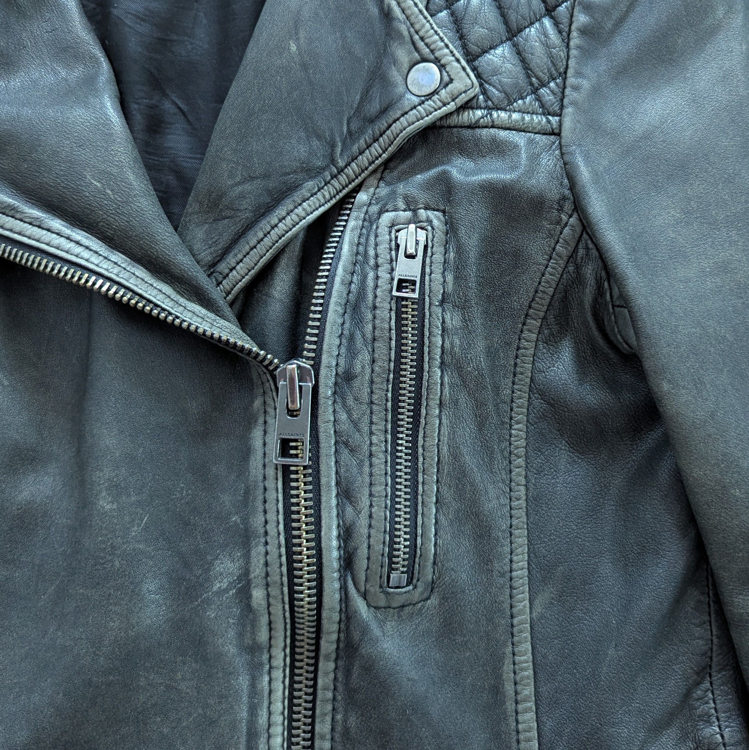 Allsaints × Leather ALLSAINTS Cargo Biker Leather Jacket With Scuffs Motorcycle Size M / US 6-8 / IT 42-44 - 25 Thumbnail