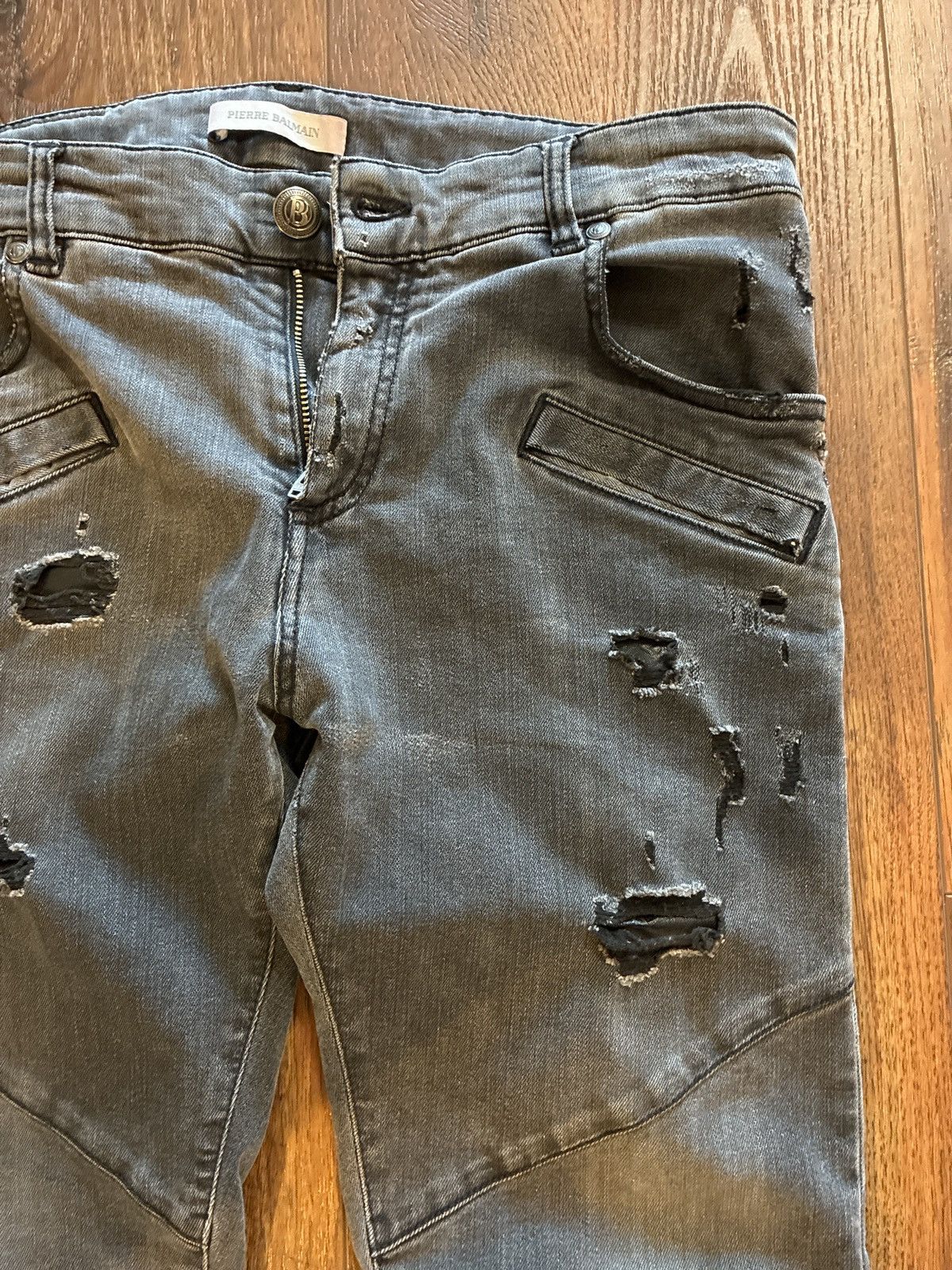 Pierre Balmain Pierre Balmain Leather Repaired Biker Denim Size US 29 - 2 Thumbnail