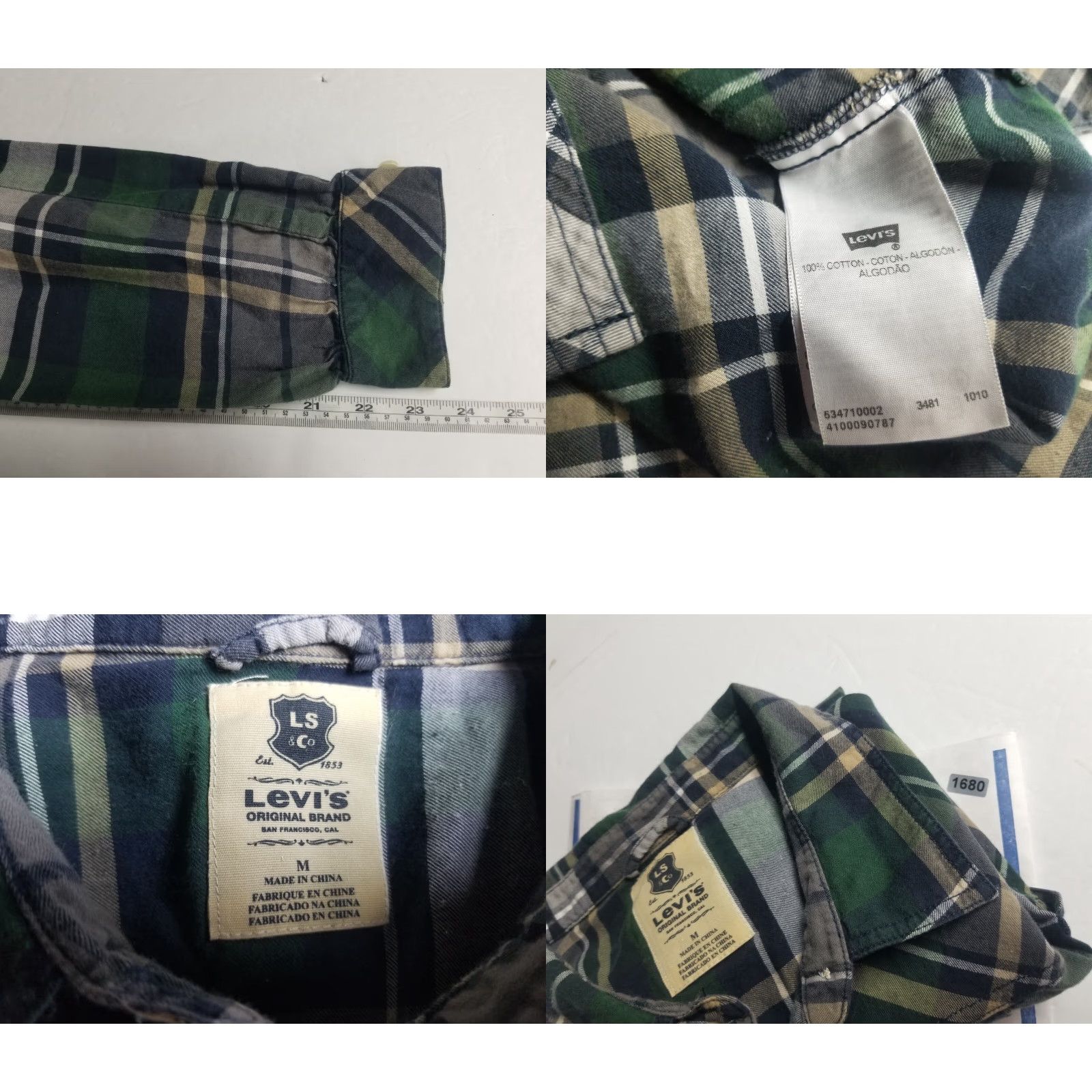 Levi's VINTAGE Levi's Women Shirt Button-Up Plaid Green Casual 70s Western Medium Womens Long Sleeve Cotton Blend Button-Down) Size M / US 6-8 / IT 42-44 - 8 Thumbnail