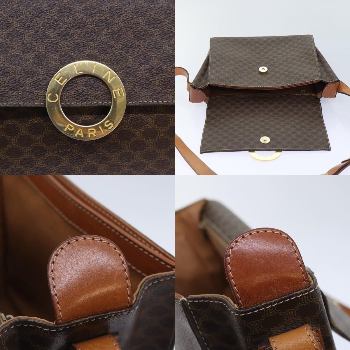 Celine CELINE Macadam Canvas Shoulder Bag Pvc Leather Brown Size ONE SIZE - 11 Thumbnail