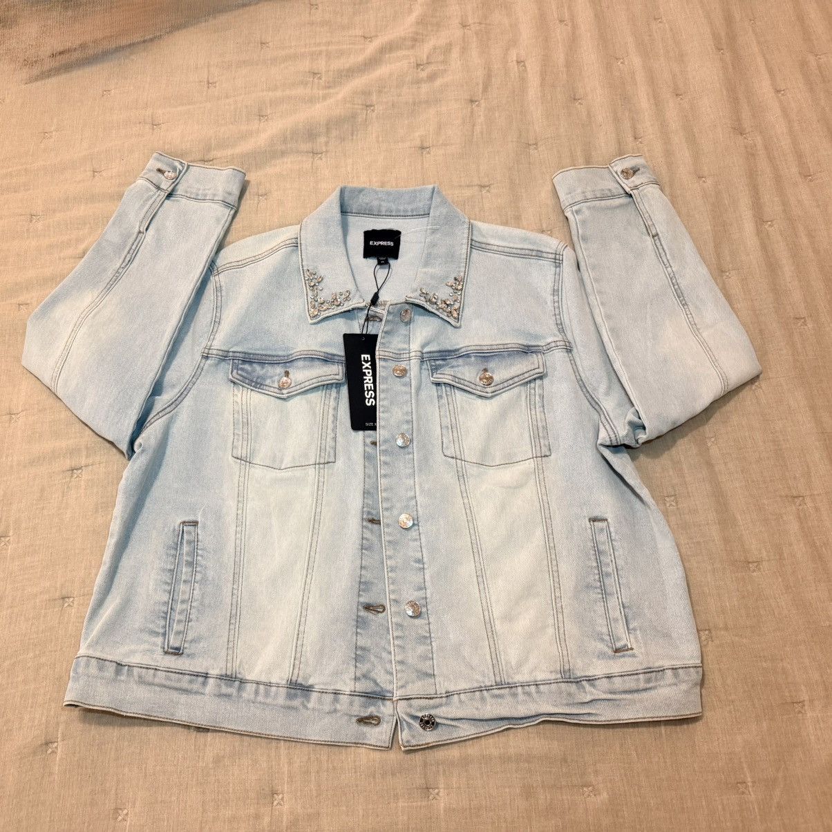 Express Express Women Denim Jacket with Rhinestone Collar – Size XL Size XL / US 12-14 / IT 48-50 - 2 Thumbnail