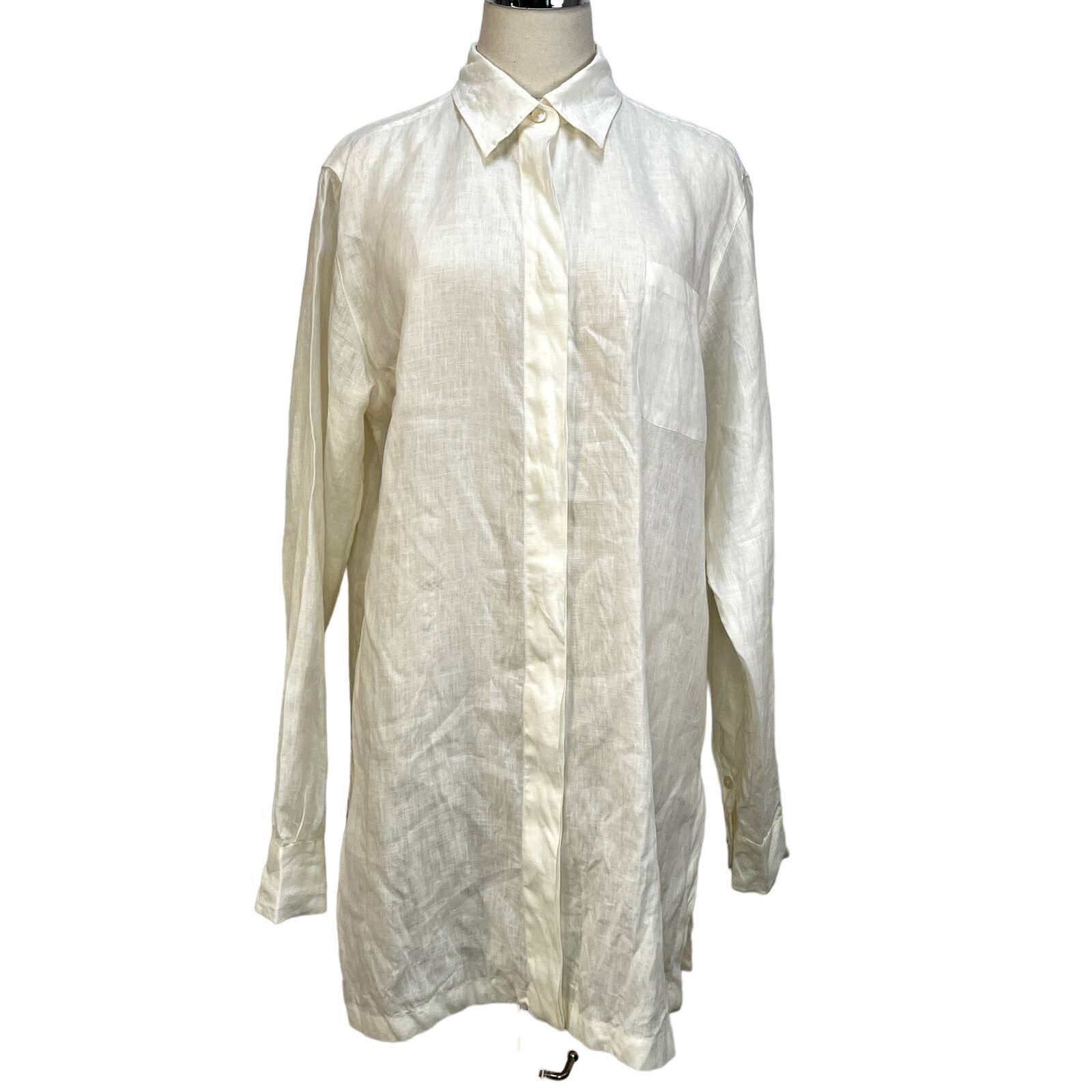 image of Max Mara Maxmara Linen Button Up Shirt White Long Sleeves, Women's (Size XL)