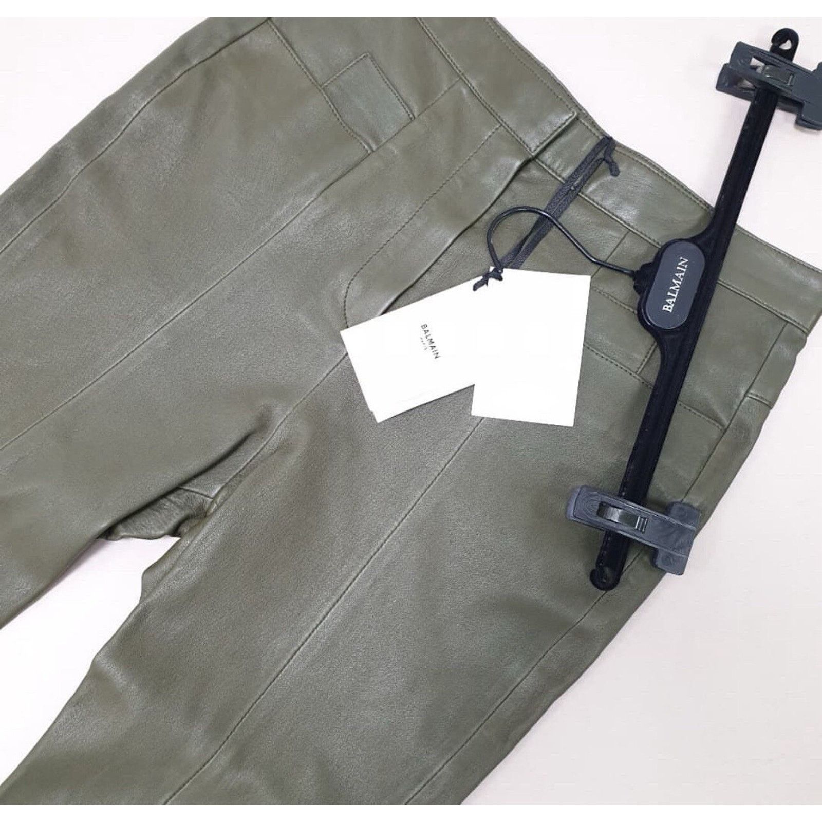 Balmain NWT Balmain Khaki Leather Slim Pants Sz.42 Size 30" / US 8 / IT 44 - 5 Thumbnail