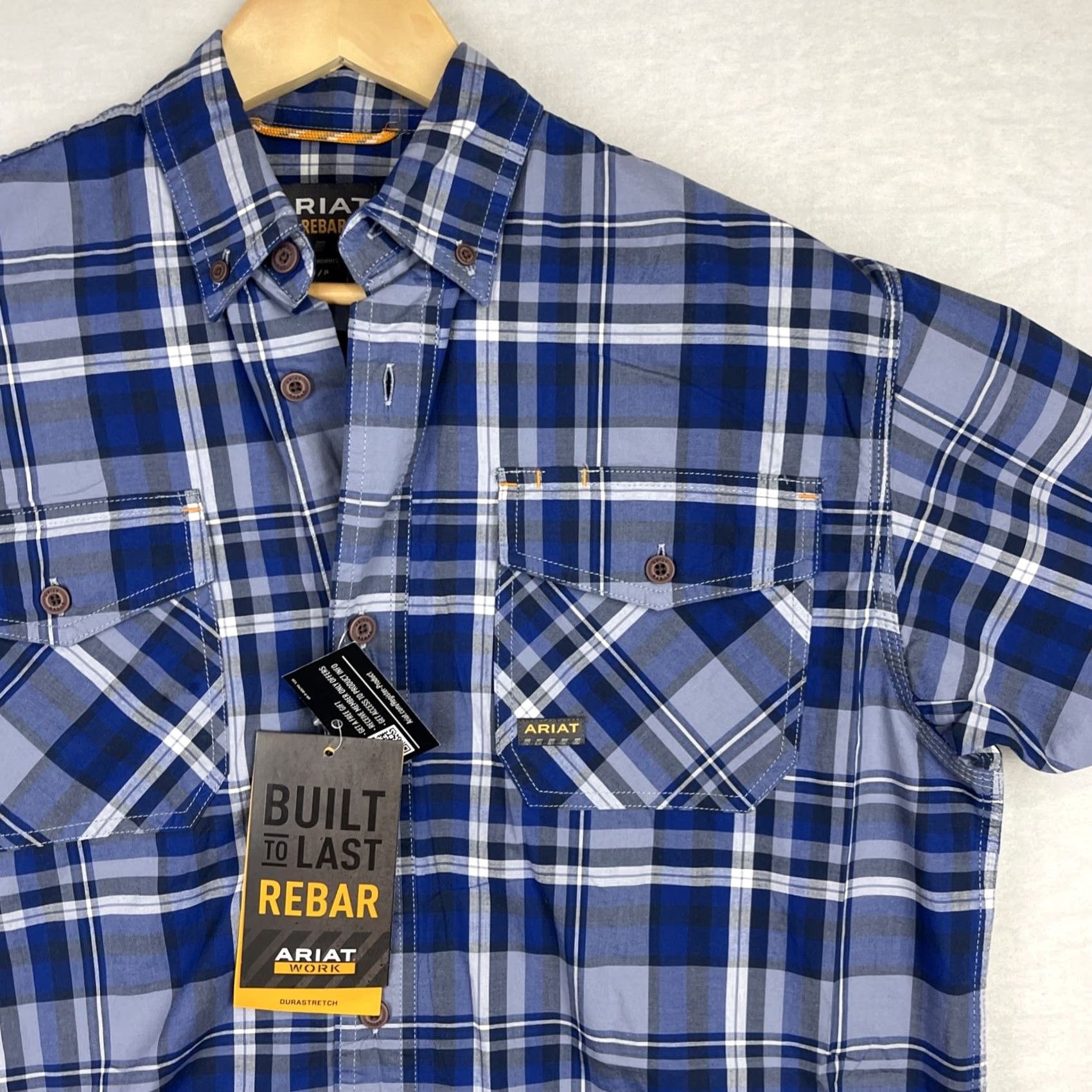 Ariat Ariat Rebar Shirt Mens Small Blue Plaid Durastretch Button Down Work Wear Pocket Size US S / EU 44-46 / 1 - 2 Thumbnail