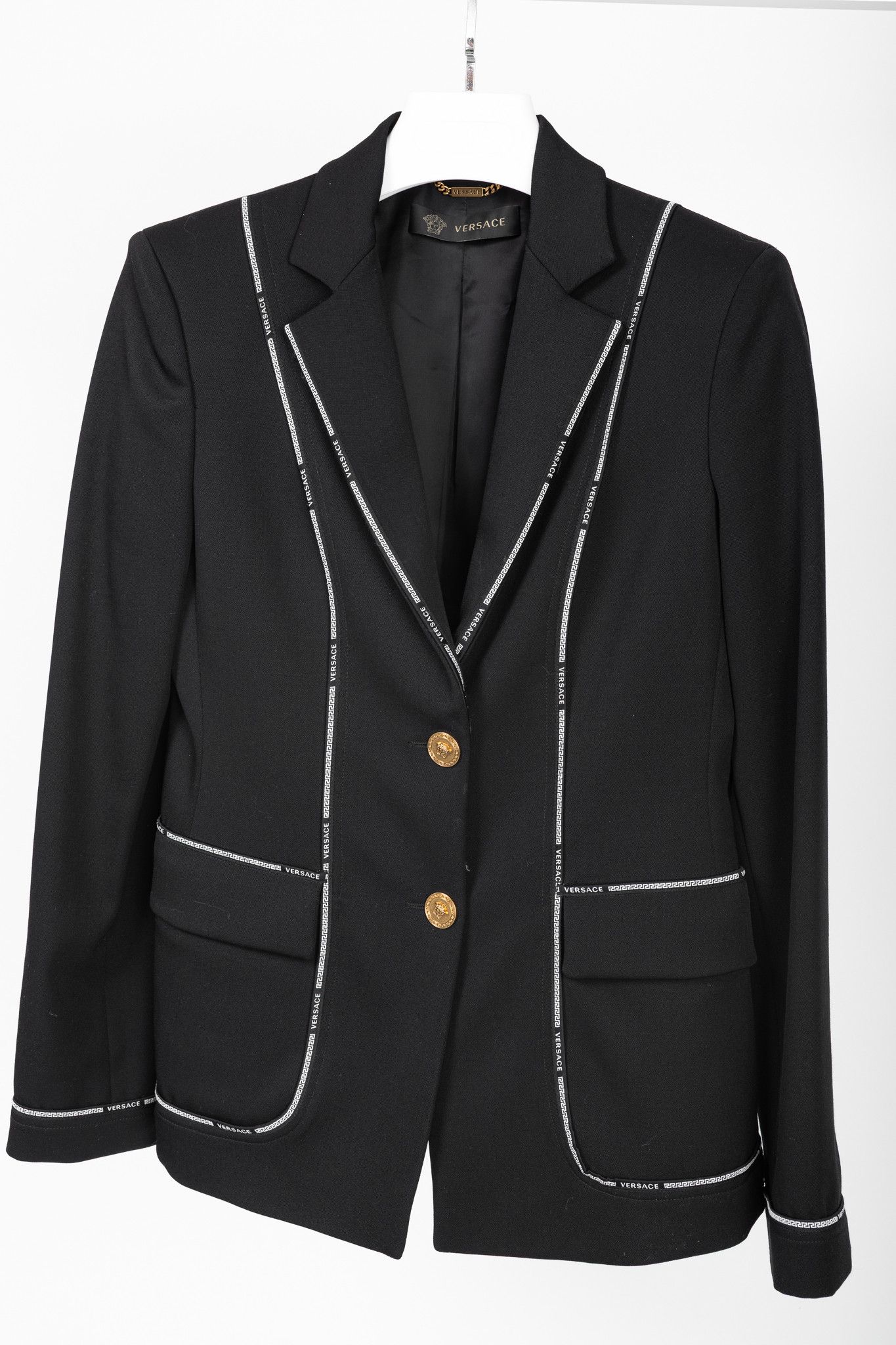 Versace Versace Black Wool Logo-Tape Blazer Size M / US 6-8 / IT 42-44 - 3 Thumbnail