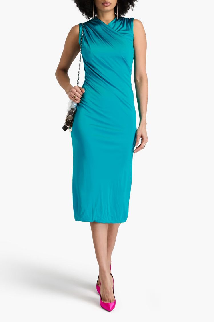 Versace o1y0226 Midi Dress in Turquoise Size S / US 4 / IT 40 - 2 Thumbnail